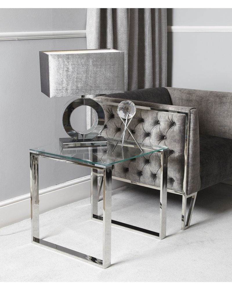 Harry End Table - Square - Glass and Chrome