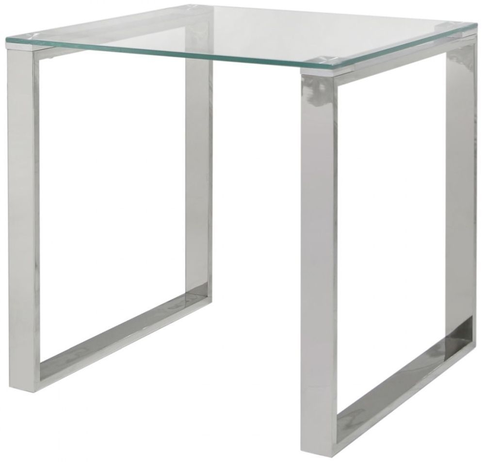 Harry End Table - Square - Glass and Chrome