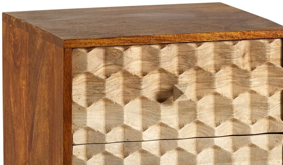 Imphal Mango Wood Geometric 2 Drawer Side Table