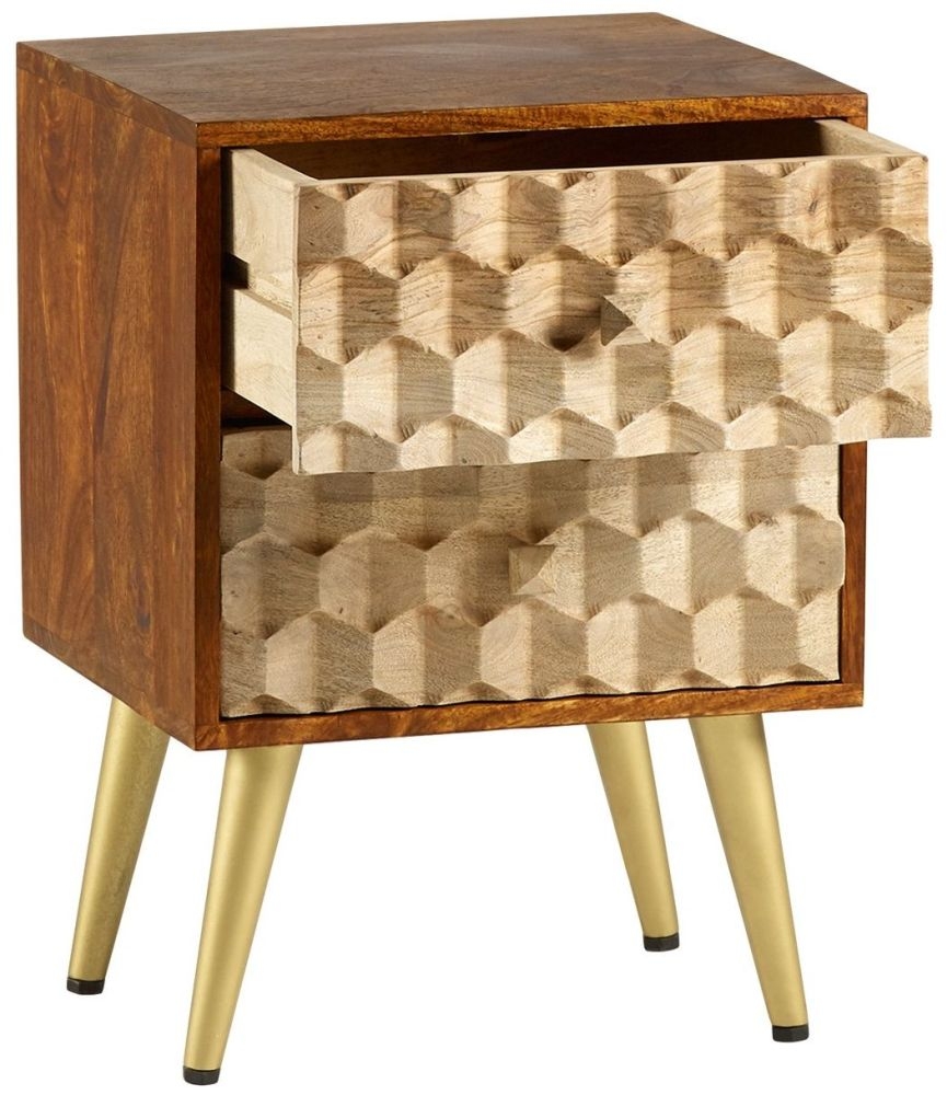 Imphal Mango Wood Geometric 2 Drawer Side Table