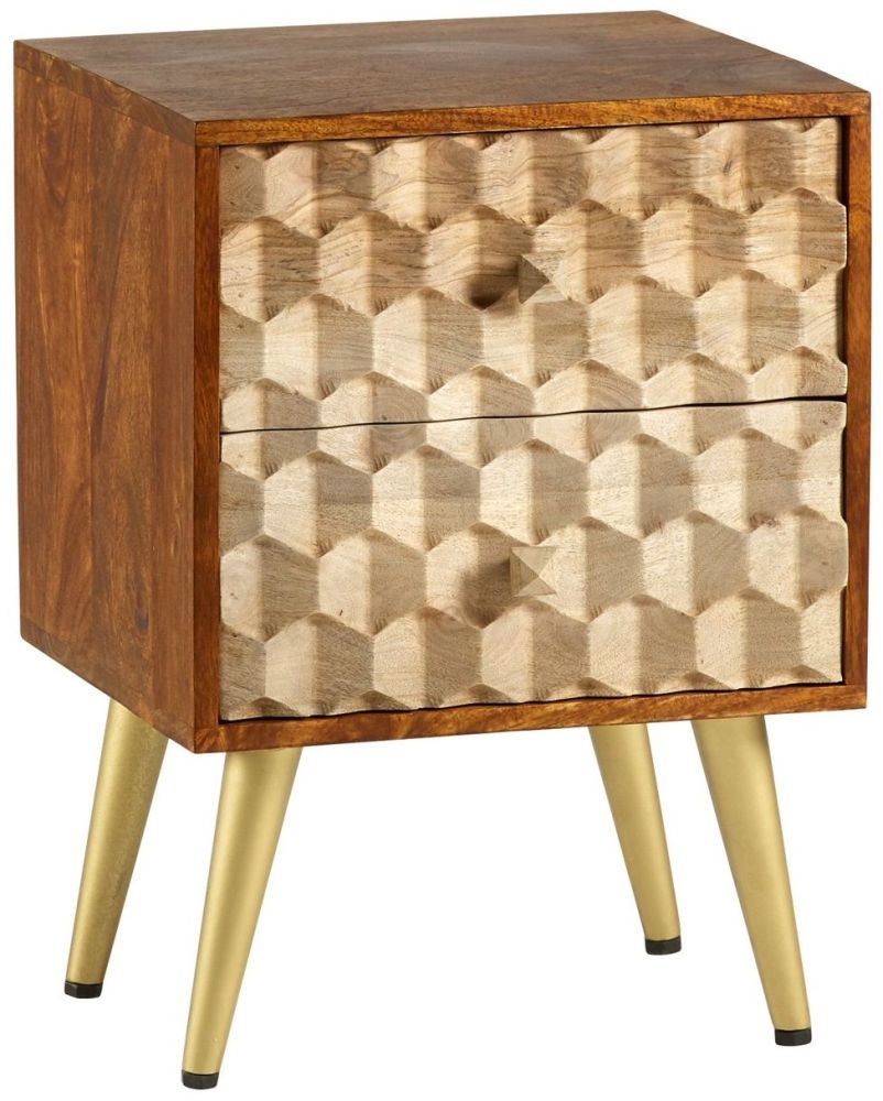 Imphal Mango Wood Geometric 2 Drawer Side Table