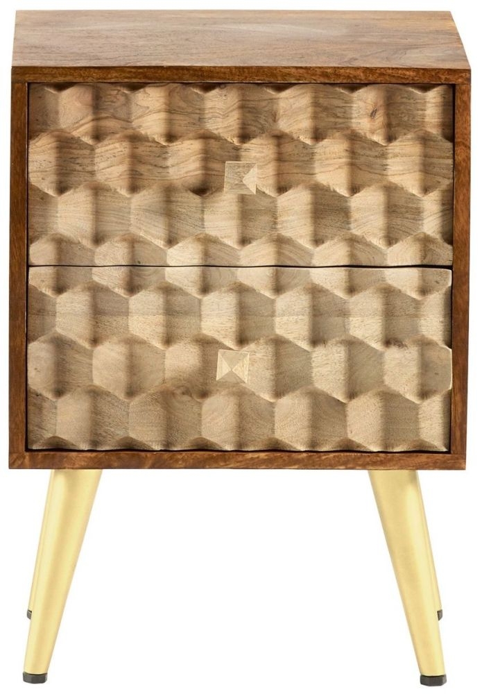 Imphal Mango Wood Geometric 2 Drawer Side Table