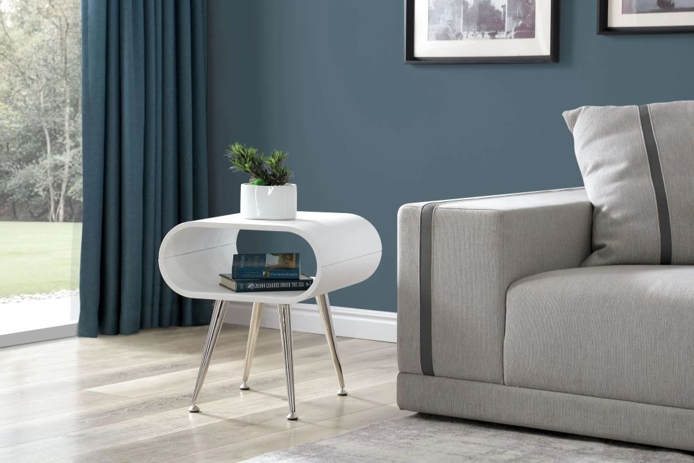 Auckland Lamp Table - White and Chrome - JF722