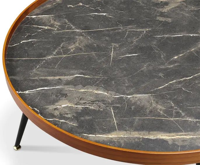 Siena Round Lamp Table - Walnut and Black Marble - JF329