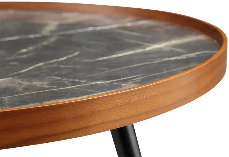 Siena Round Lamp Table - Walnut and Black Marble - JF329
