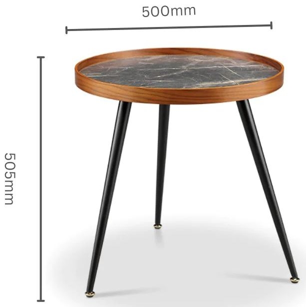 Siena Round Lamp Table - Walnut and Black Marble - JF329