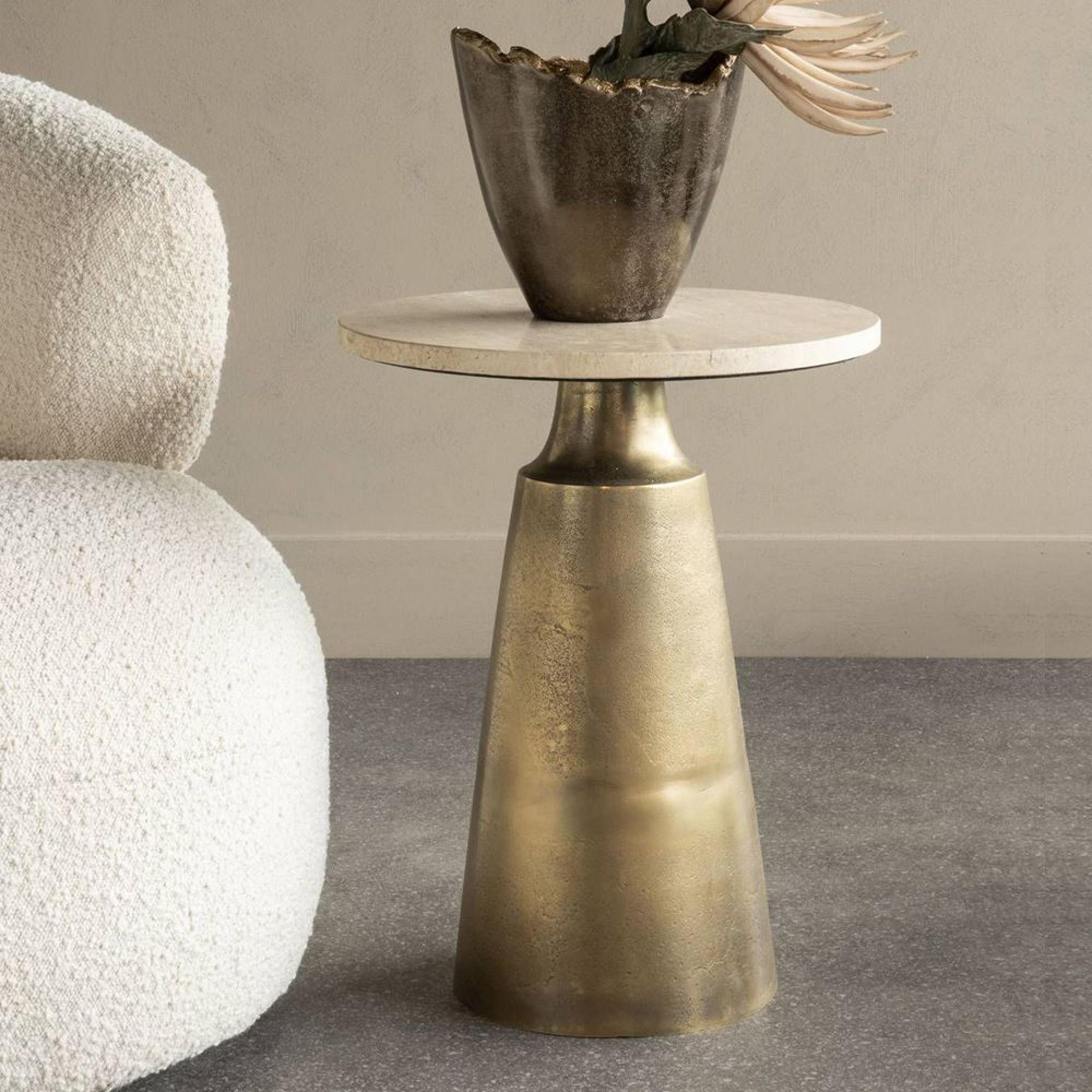 Libra Clifton Light Travertine Marble Round Side Table