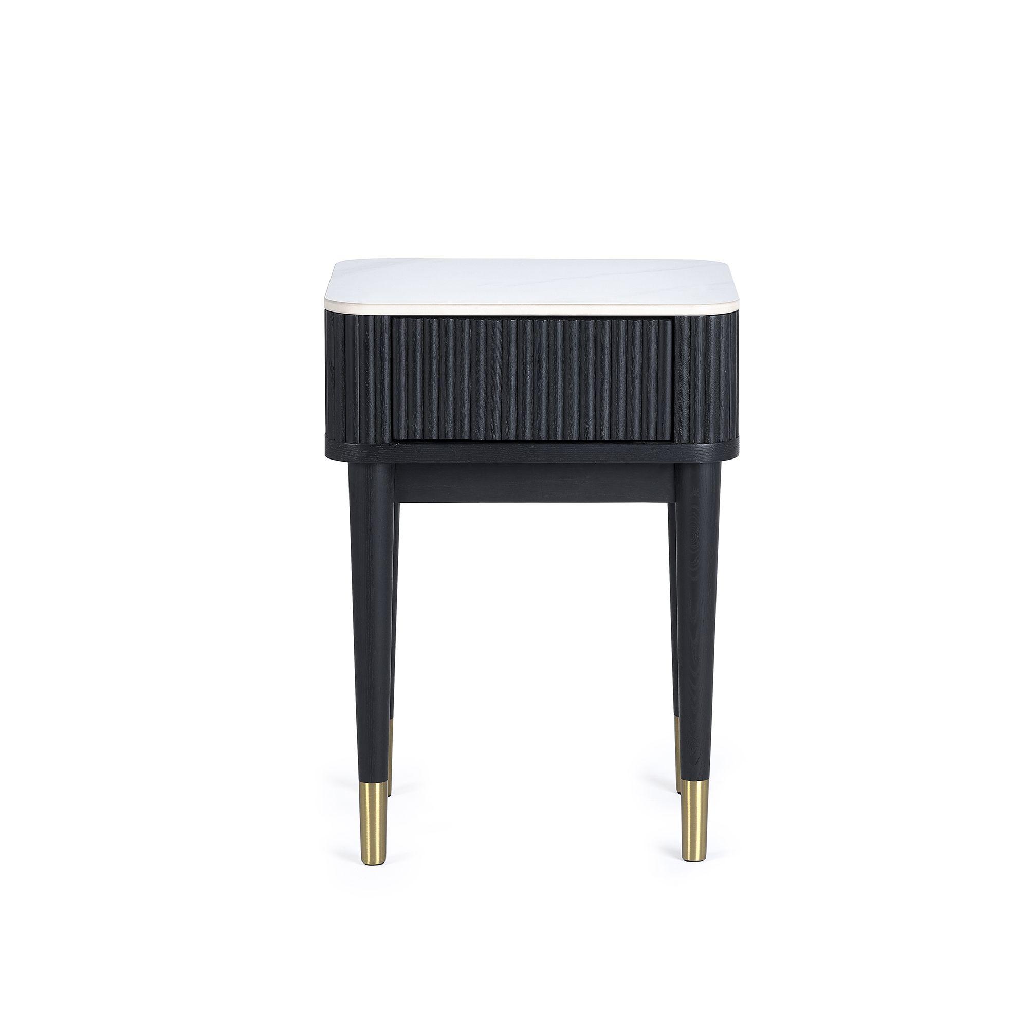 Louis Lamp Table - 1 Drawer - White Ceramic Top - Black Fluted Base