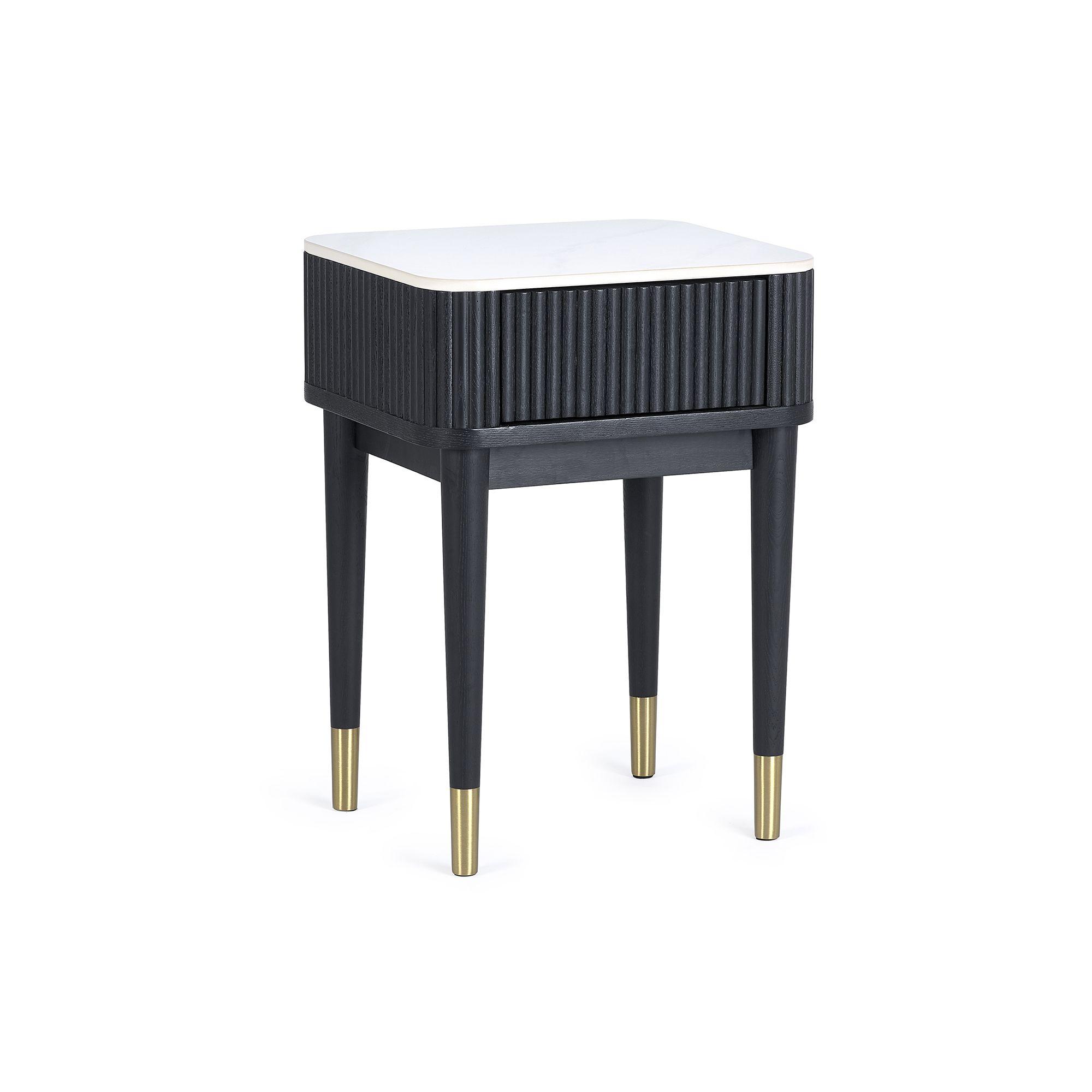 Louis Lamp Table - 1 Drawer - White Ceramic Top - Black Fluted Base