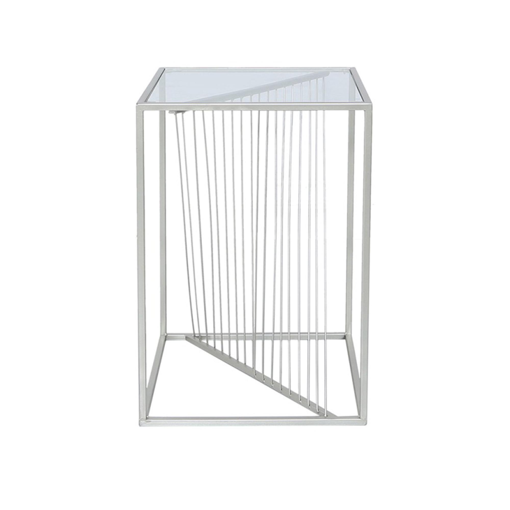 Luna End Table - Square - Clear Glass and Silver Metal