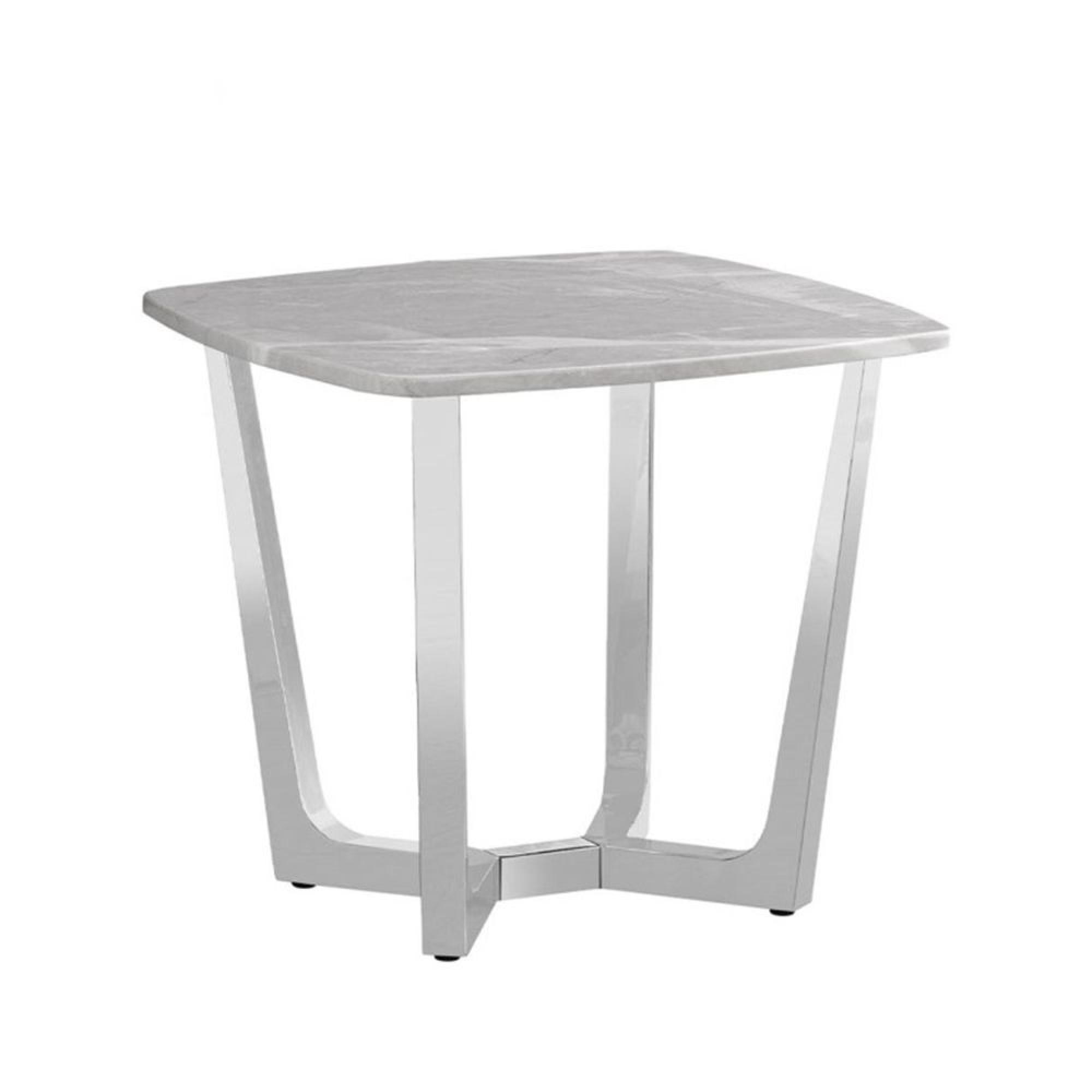 Meghan End Table - Square - Grey Marble and Chrome