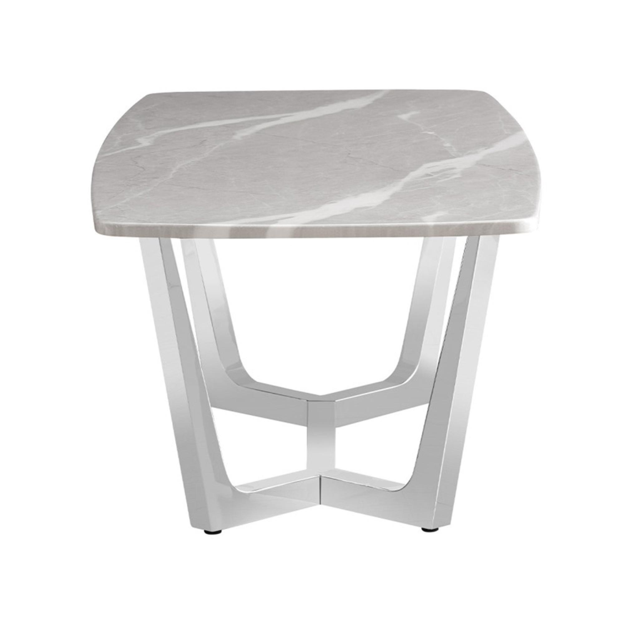 Meghan End Table - Square - Grey Marble and Chrome