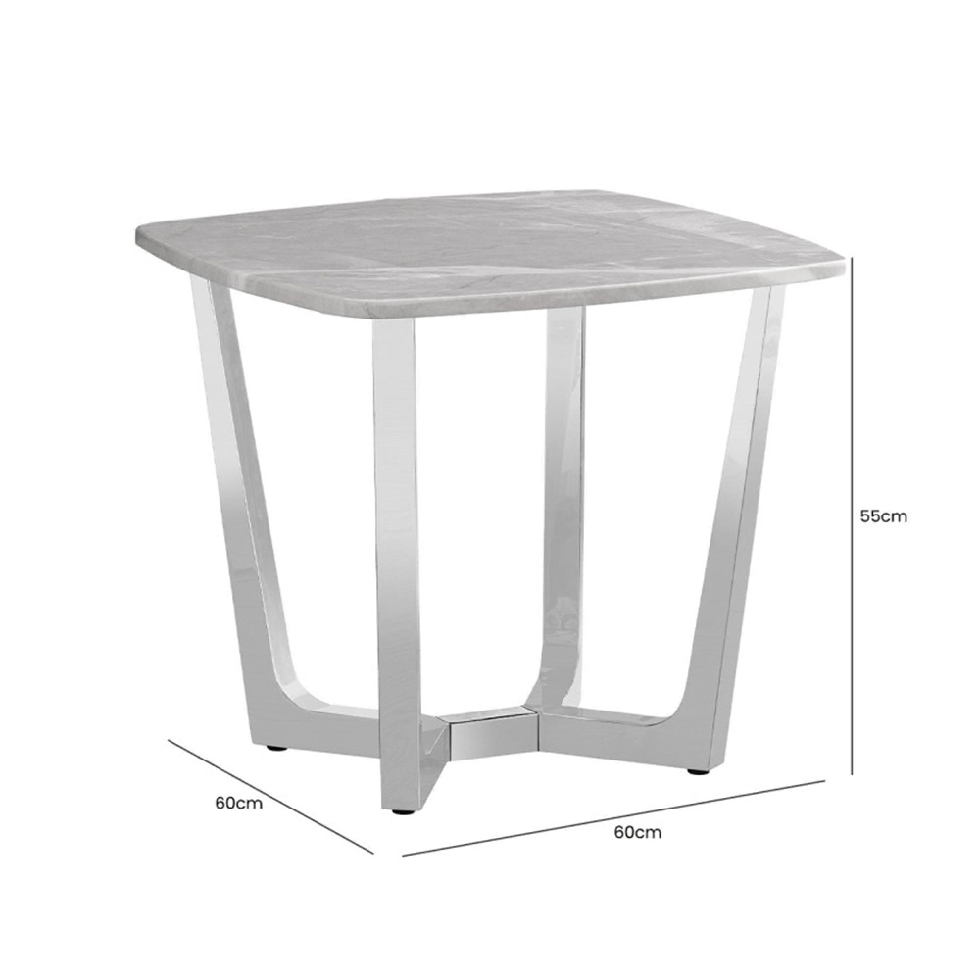 Meghan End Table - Square - Grey Marble and Chrome
