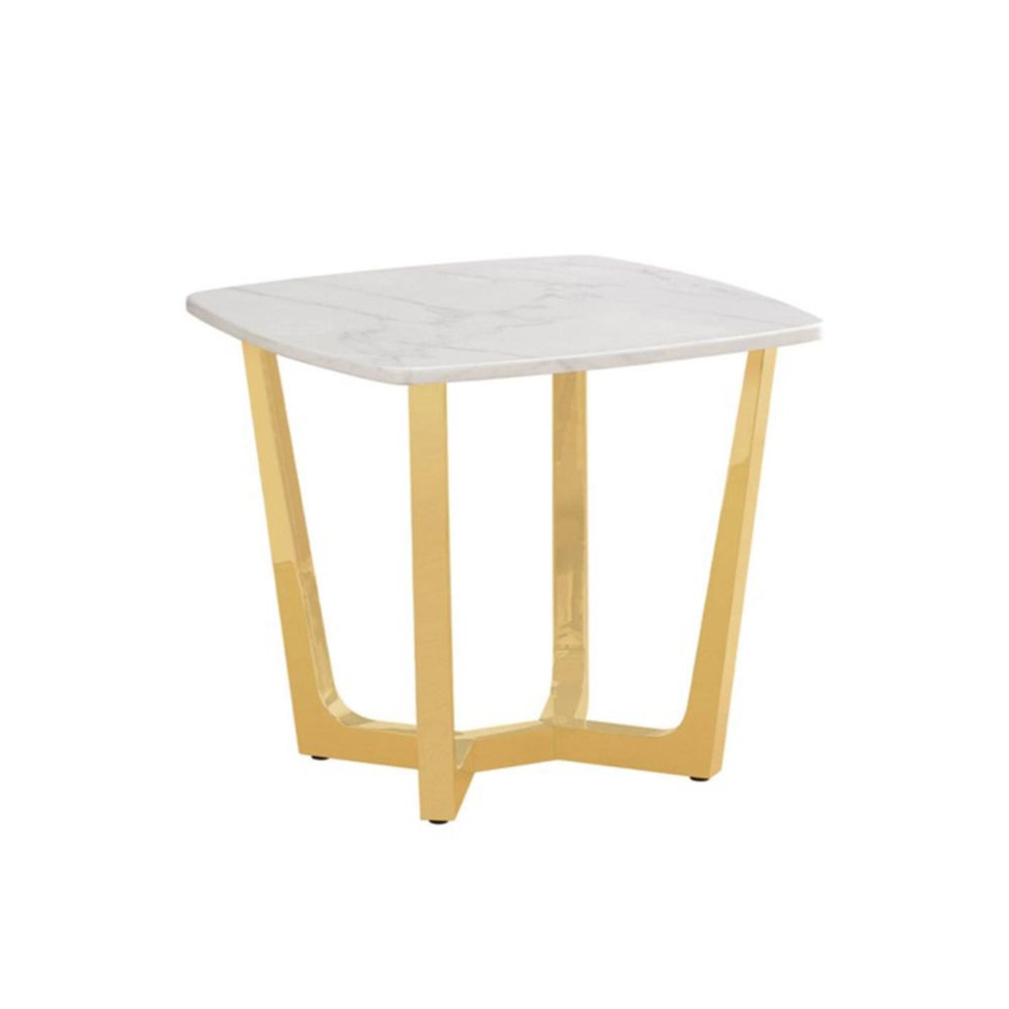 Meghan End Table - Square - White Marble Effect and Gold Metal