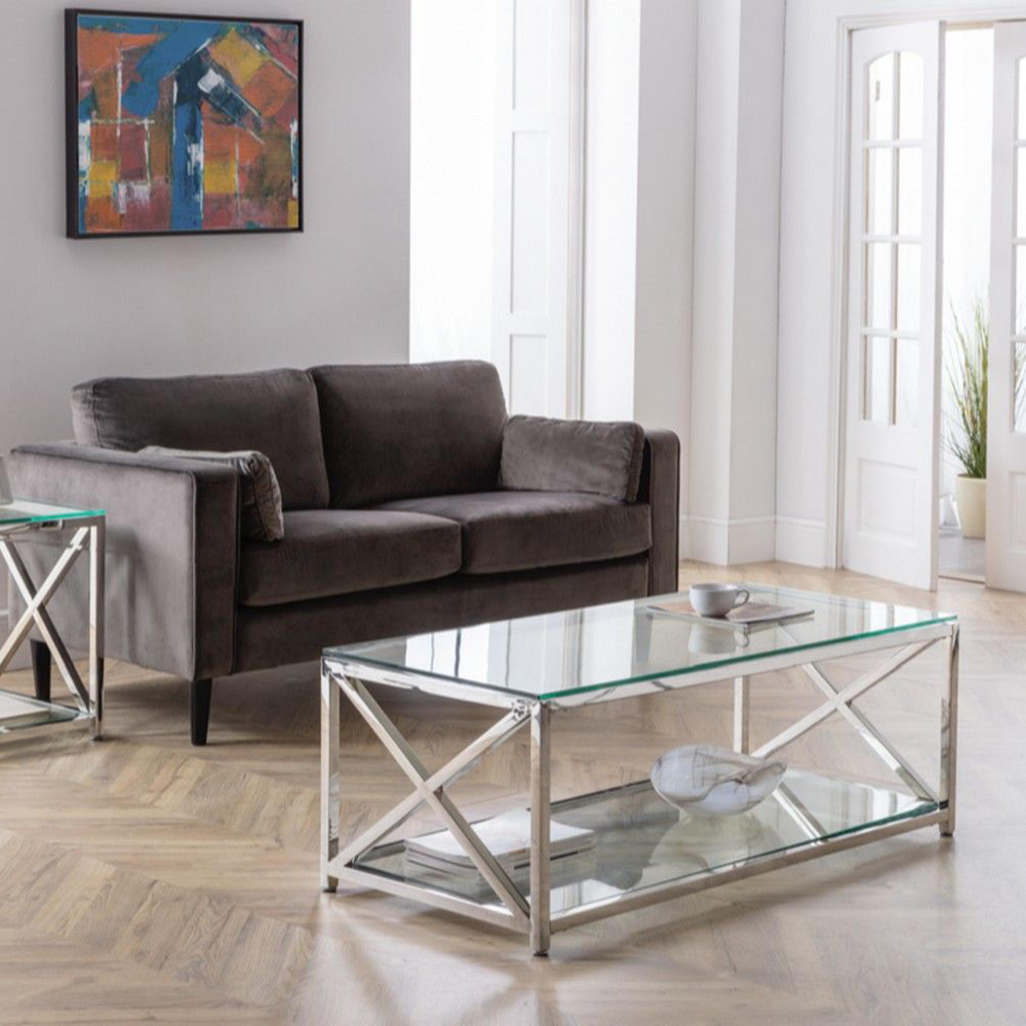 Miami Lamp Table - Square - Glass and Chrome