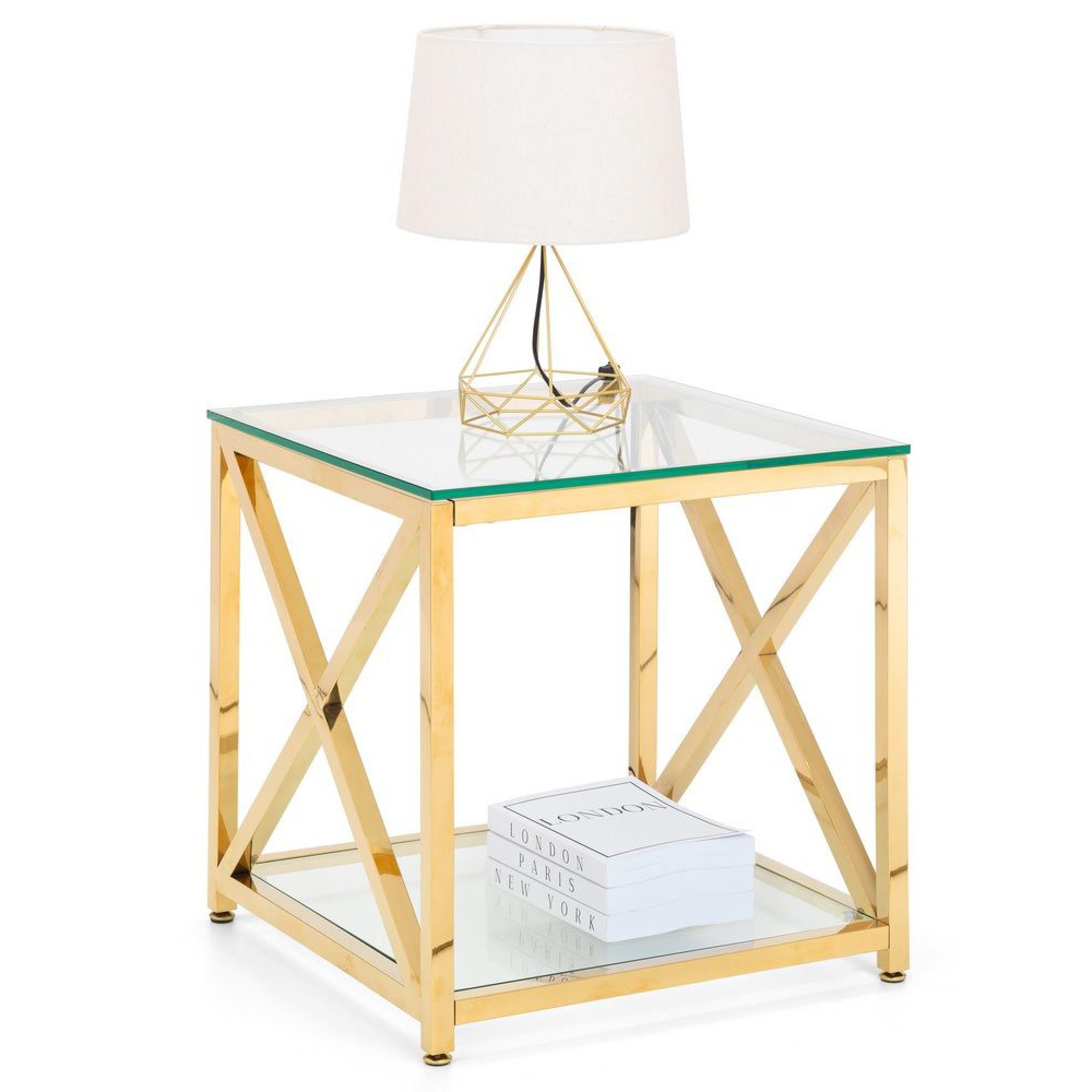 Miami Lamp Table - Square - Glass and Gold