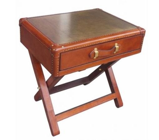 Mysore Handcrafted Cognac Side Table with Brass Top