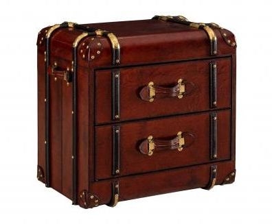 Mysore Handcrafted Leather Cognac 2 Drawer Side Table Trunk