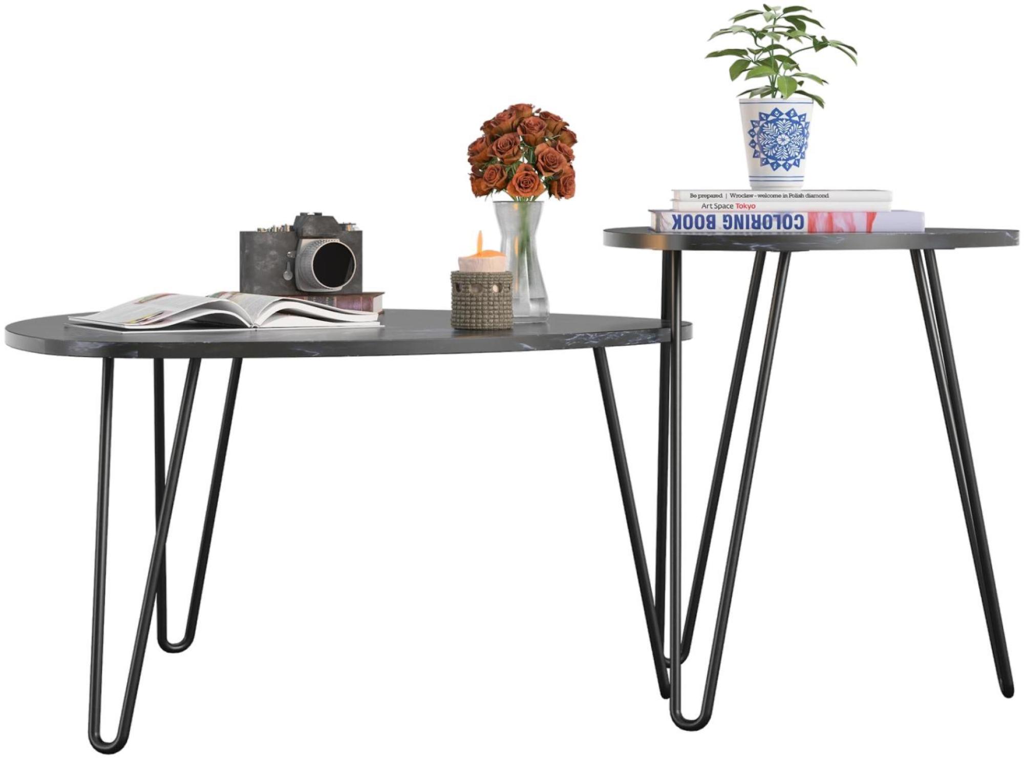 Novogratz Athena Nesting Tables - Black Marble Effect - Set of 2 - 7021899COMNUK