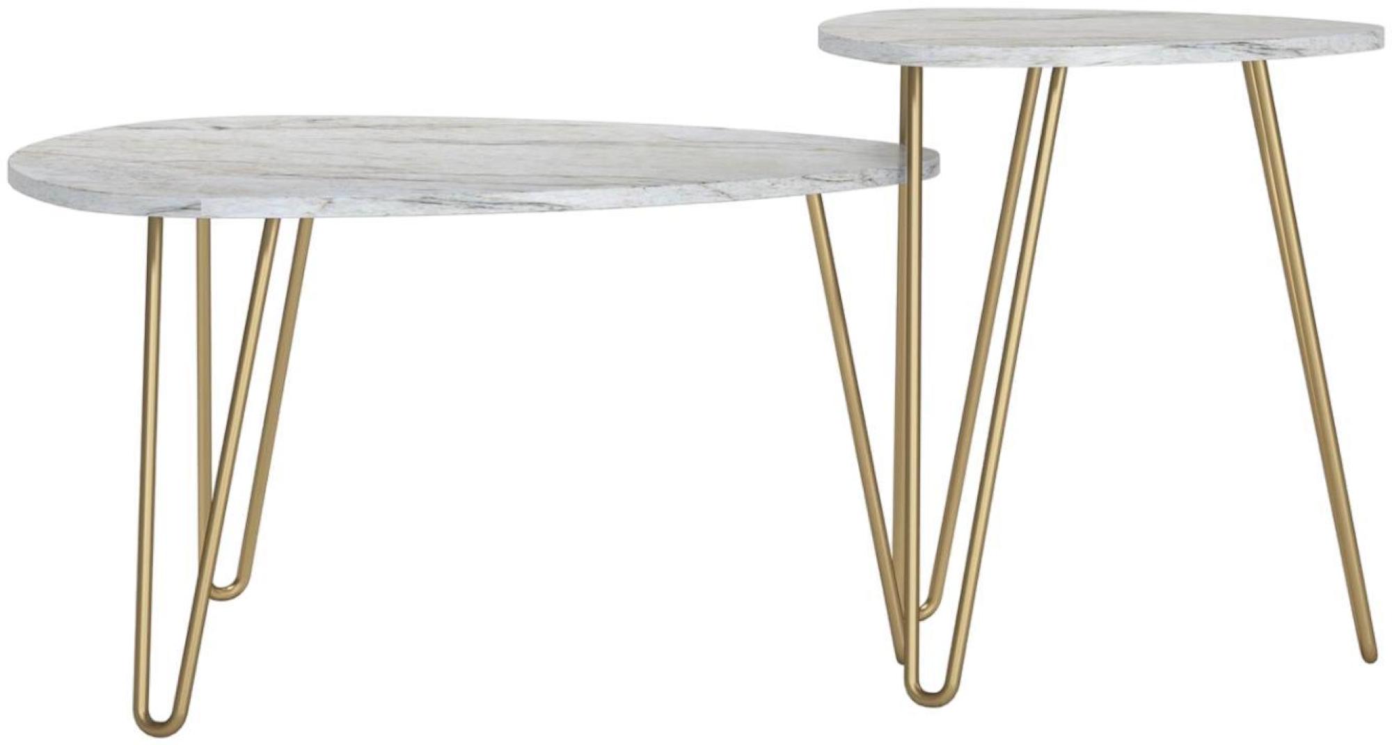 Novogratz Athena Nesting Tables - White Marble Effect - Set of 2 - 7021891COMNUK