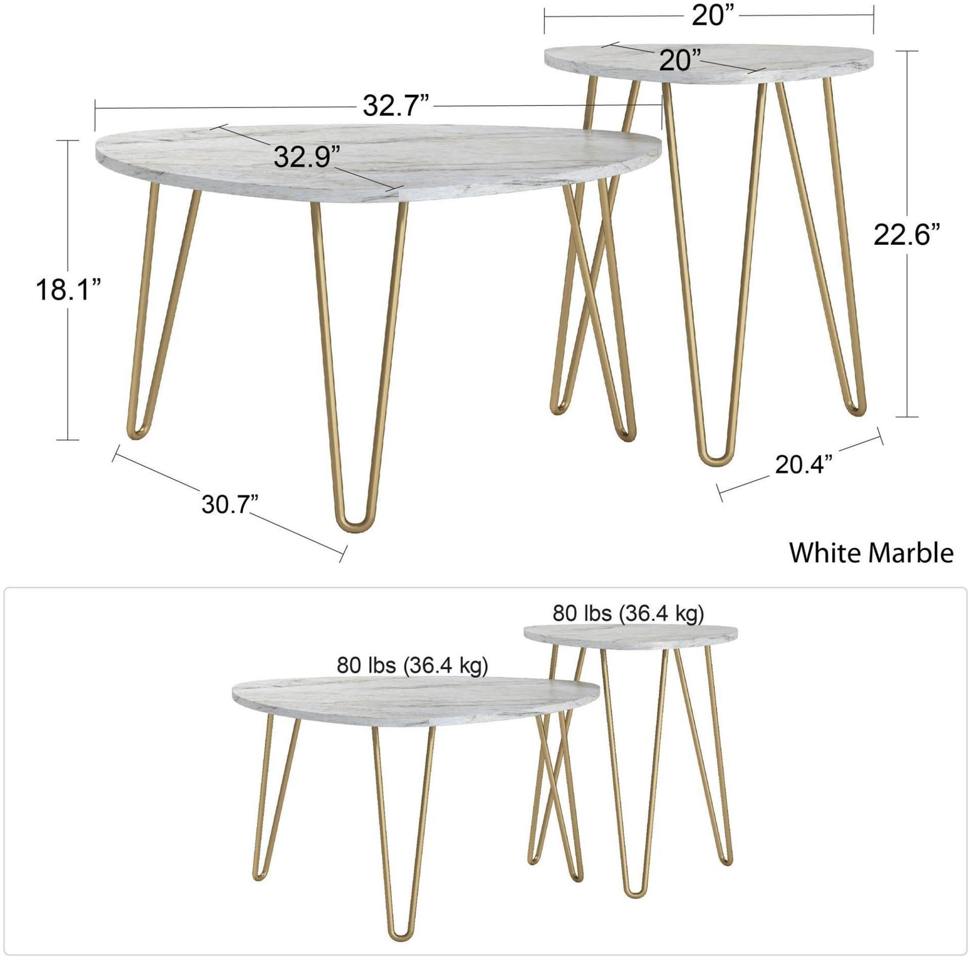 Novogratz Athena Nesting Tables - White Marble Effect - Set of 2 - 7021891COMNUK