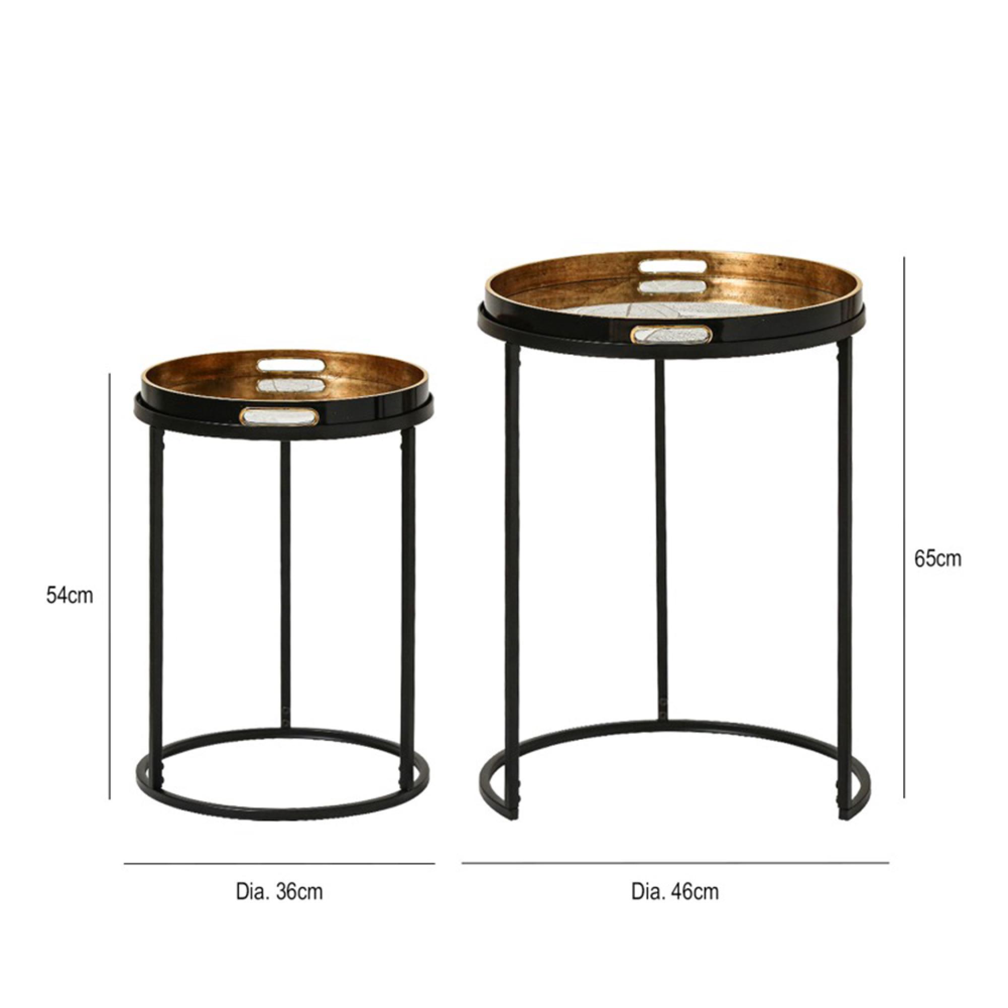 Nest of Tables - Olin - Antique Gold Leaves Glass - Round - Set of 2 - Tray