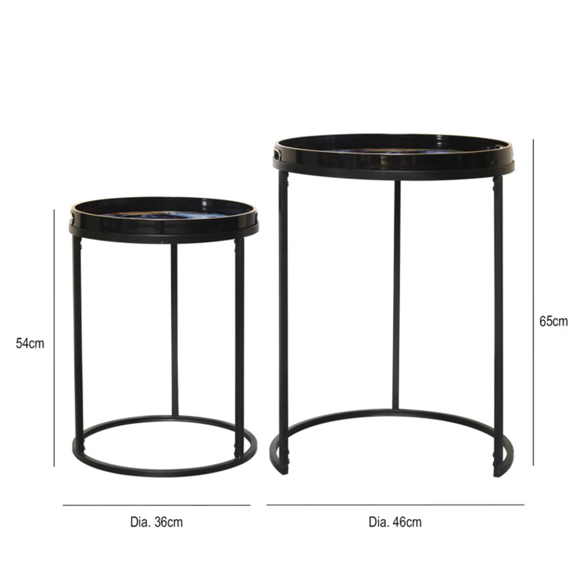 Nest of Tables - Olin - Black and Blue Glass - Round - Set of 2