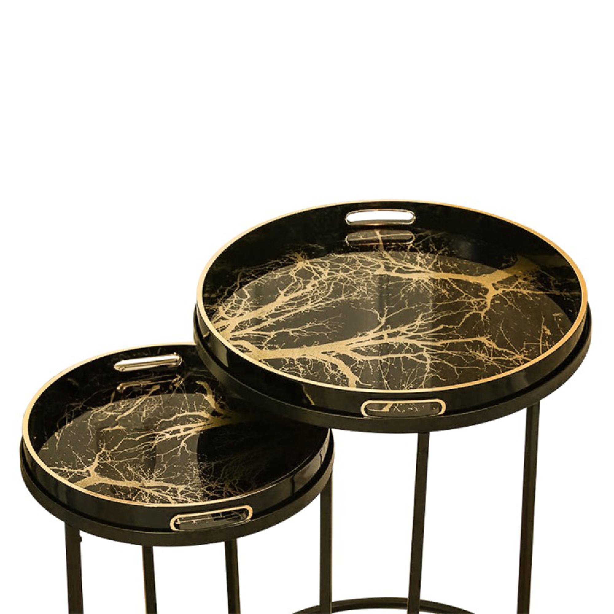 Nest of Tables - Olin - Black and Gold Glass - Round - Set of 2