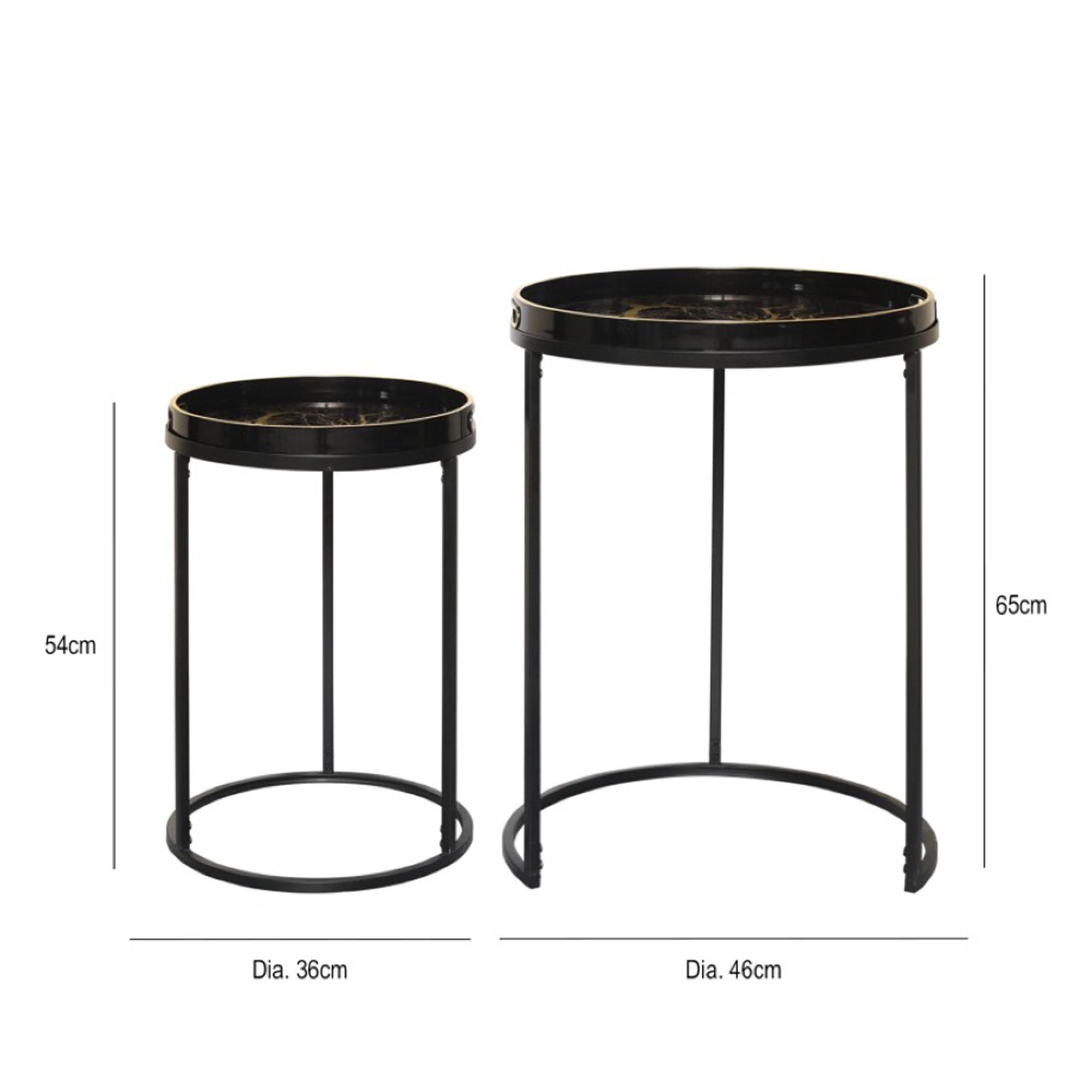 Nest of Tables - Olin - Black and Gold Glass - Round - Set of 2