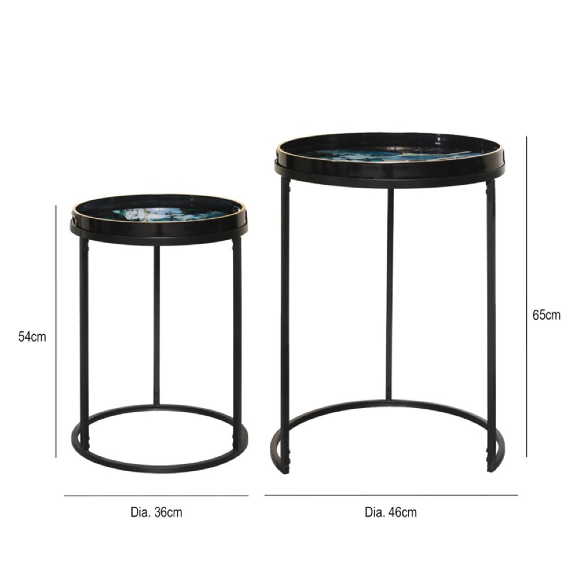 Nest of Tables - Olin - Black and Teal Green Glass - Round - Set of 2