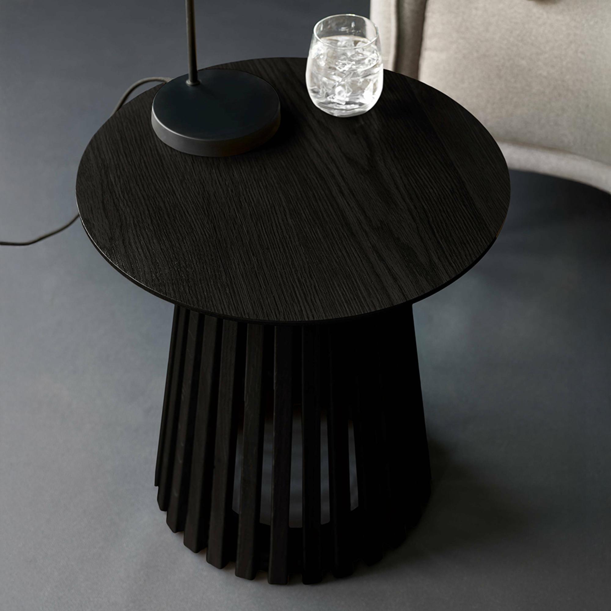 Ollie Lamp Table - Round - Slatted Base - Black