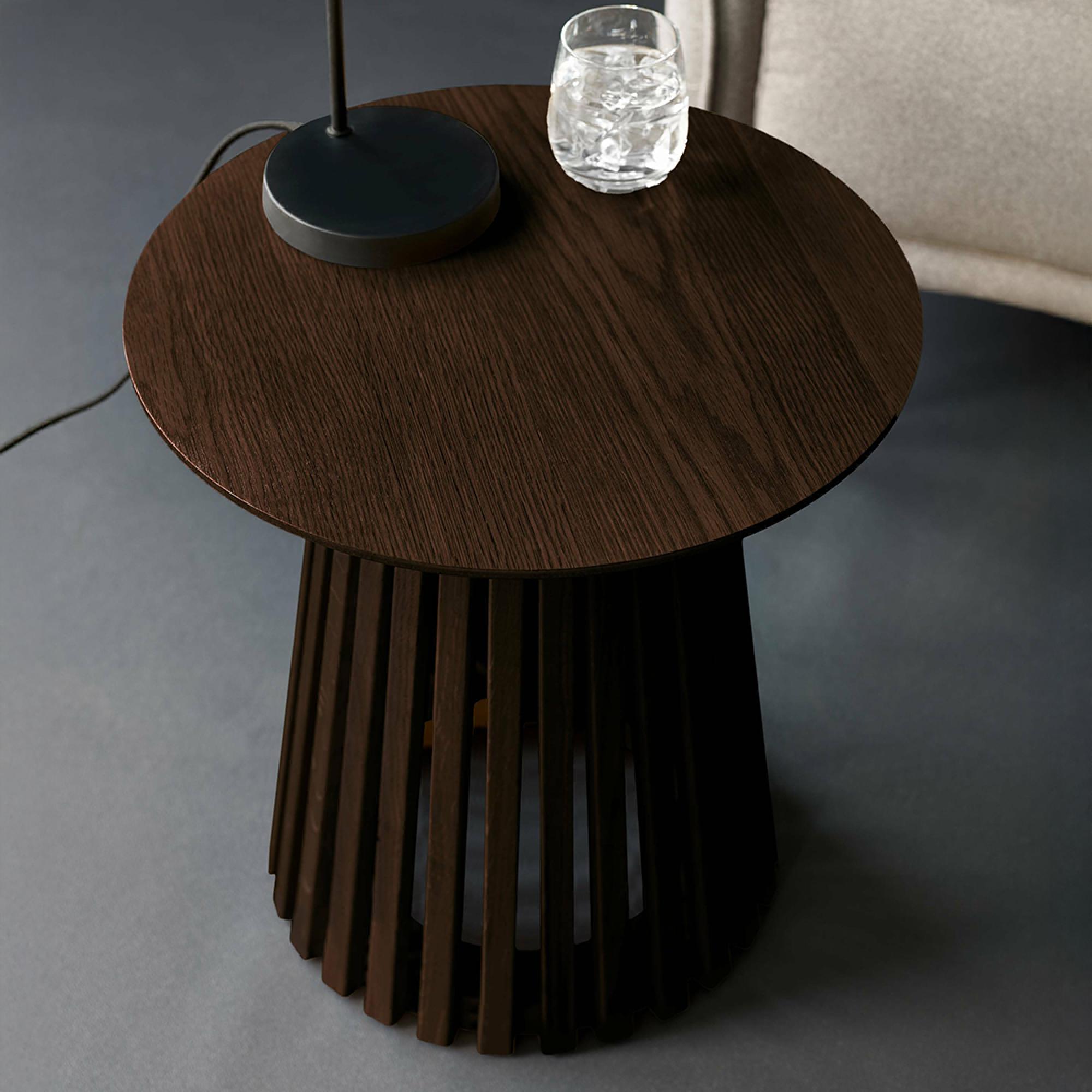 Ollie Lamp Table - Round - Slatted Base - Dark Oak
