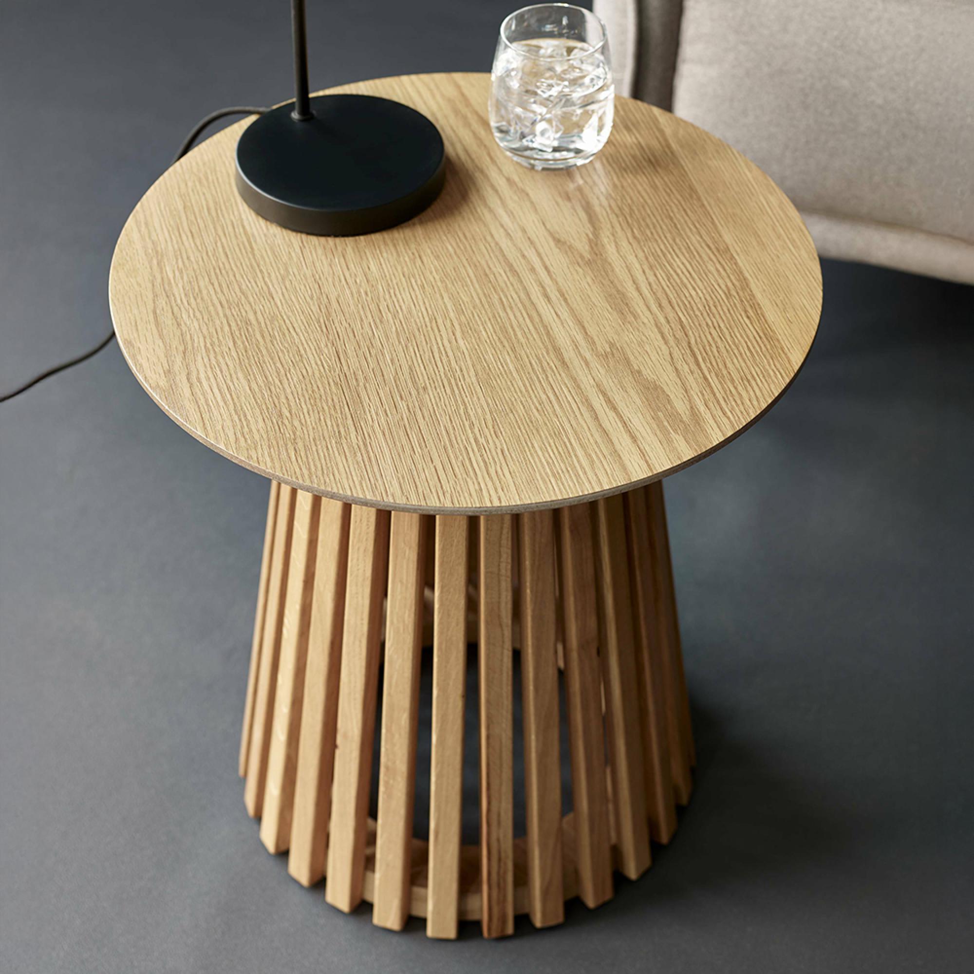 Ollie Lamp Table - Round - Slatted Base - Natural Oak