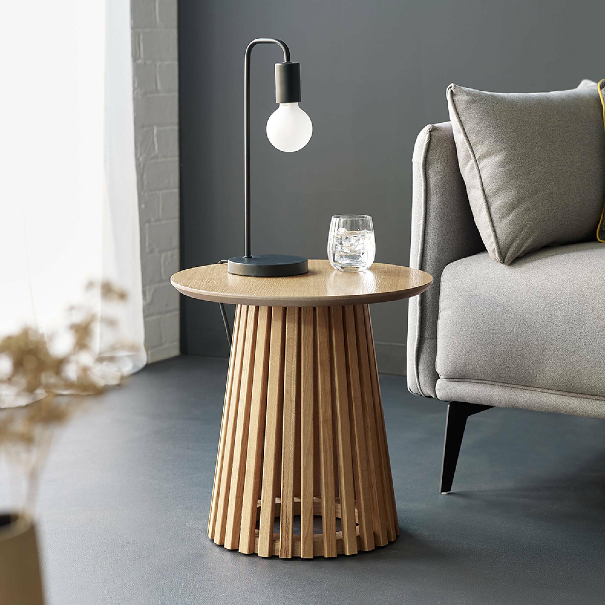 Ollie Lamp Table - Round - Slatted Base - Natural Oak