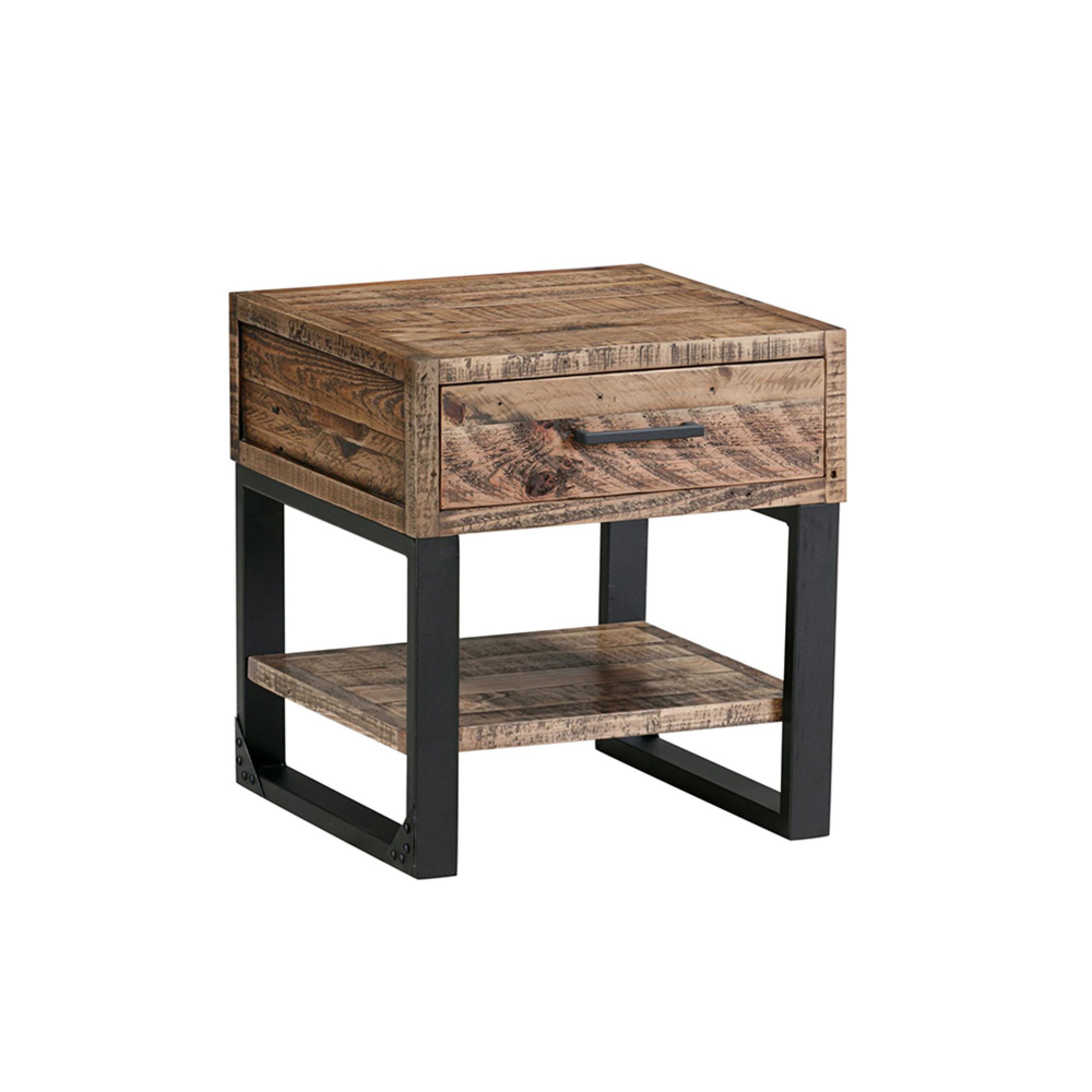 Preston Industrial Style Rustic 1 Drawer Square Lamp Table