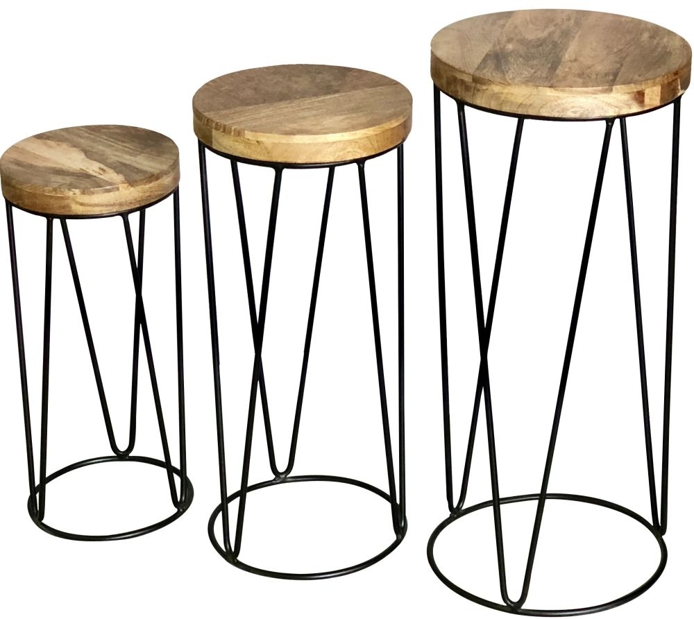 Ravi Mango Wood Set of 3 Round Stools