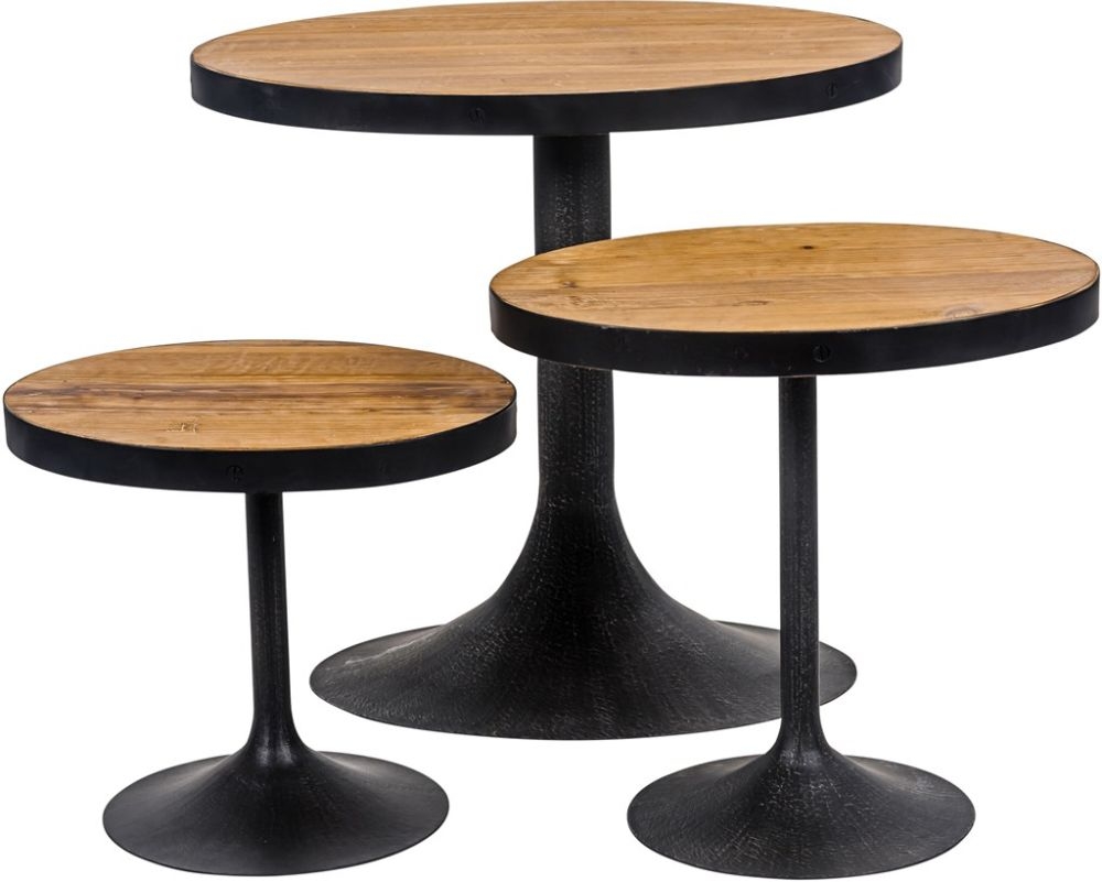 Revival Reclaimed Pine and Black Metal Flute Base Small Side Table