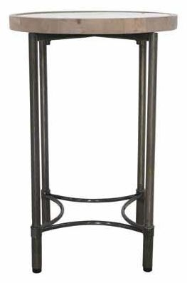 Round Mango Wood Lamp Table with Metal Base