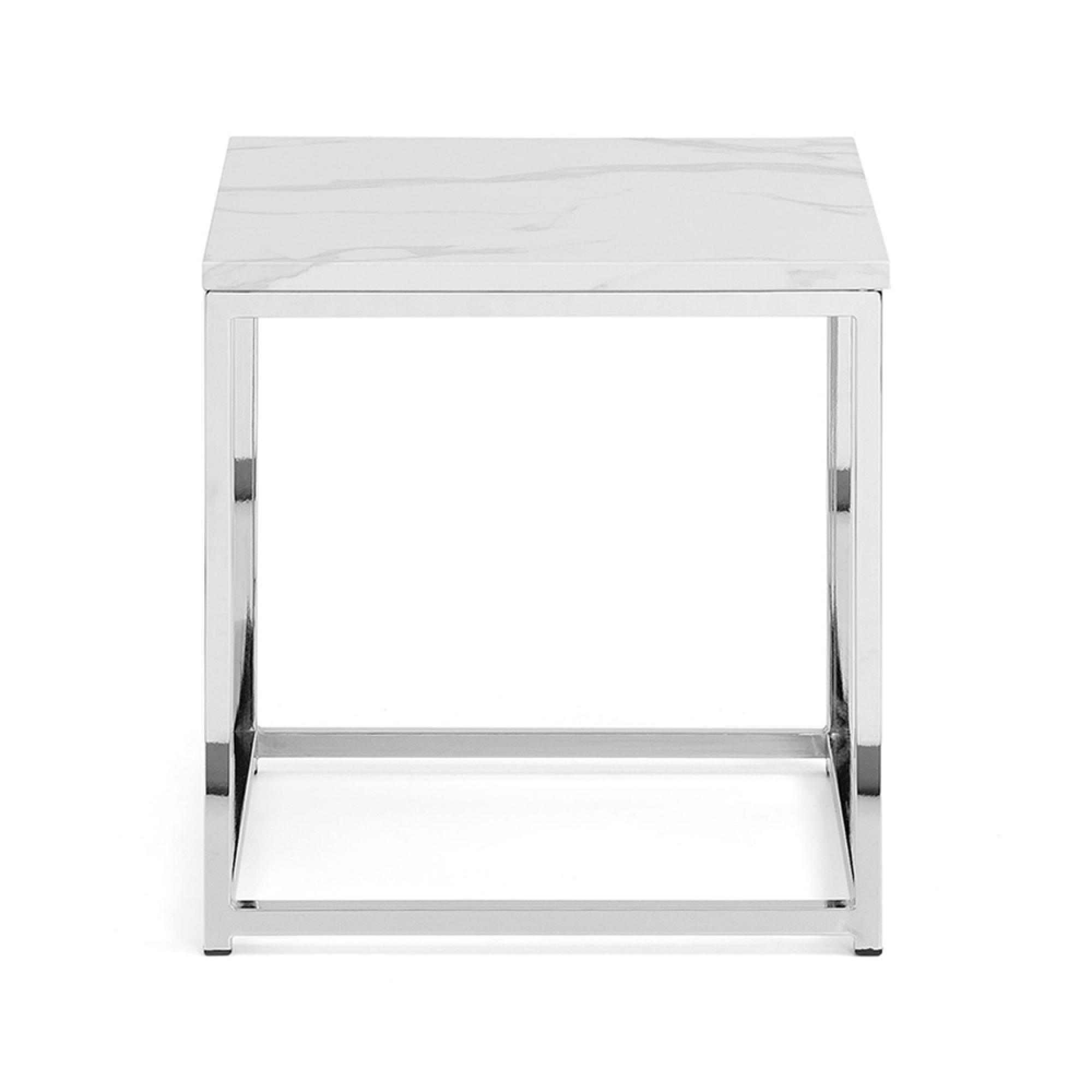 Scala Lamp Table - Square - White Marble Effect and Chrome