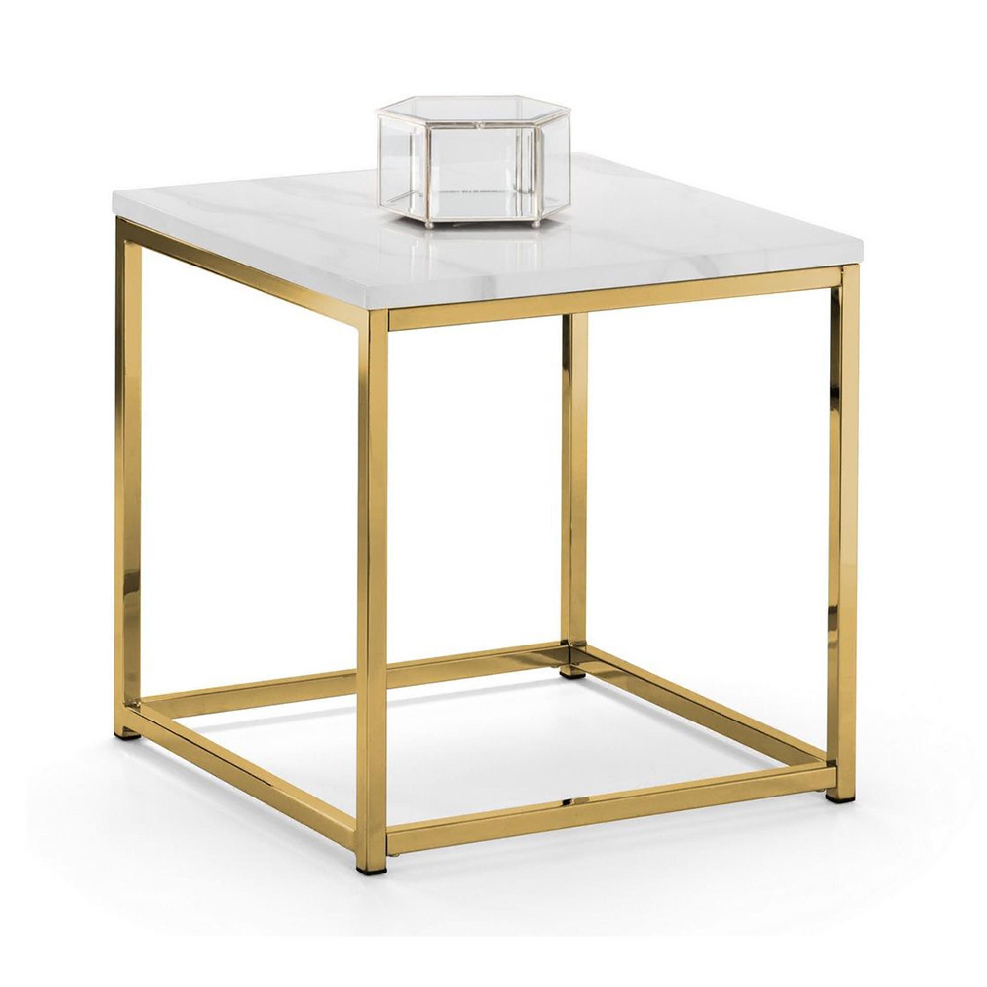 Scala Lamp Table - Square - White Marble Effect and Gold
