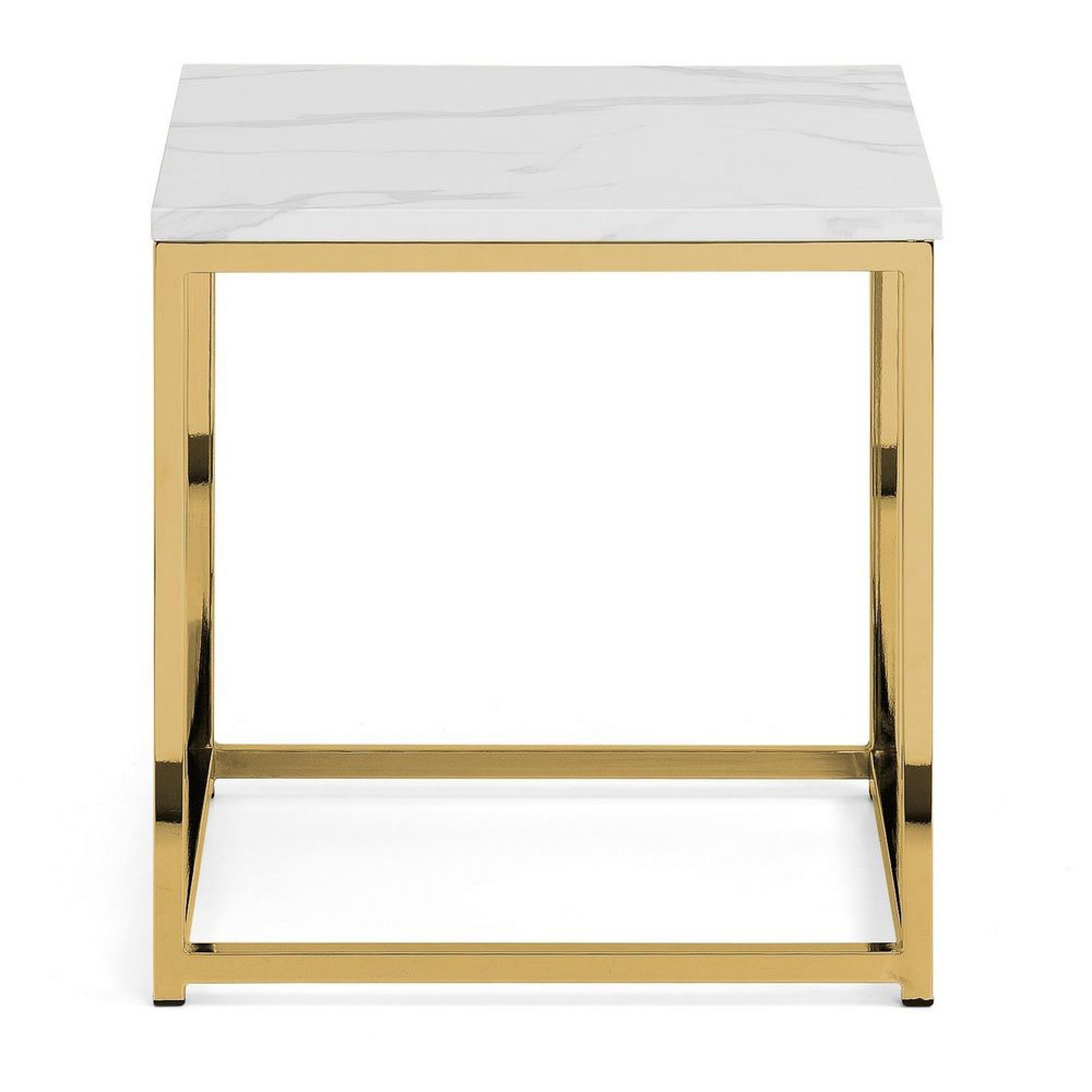 Scala Lamp Table - Square - White Marble Effect and Gold