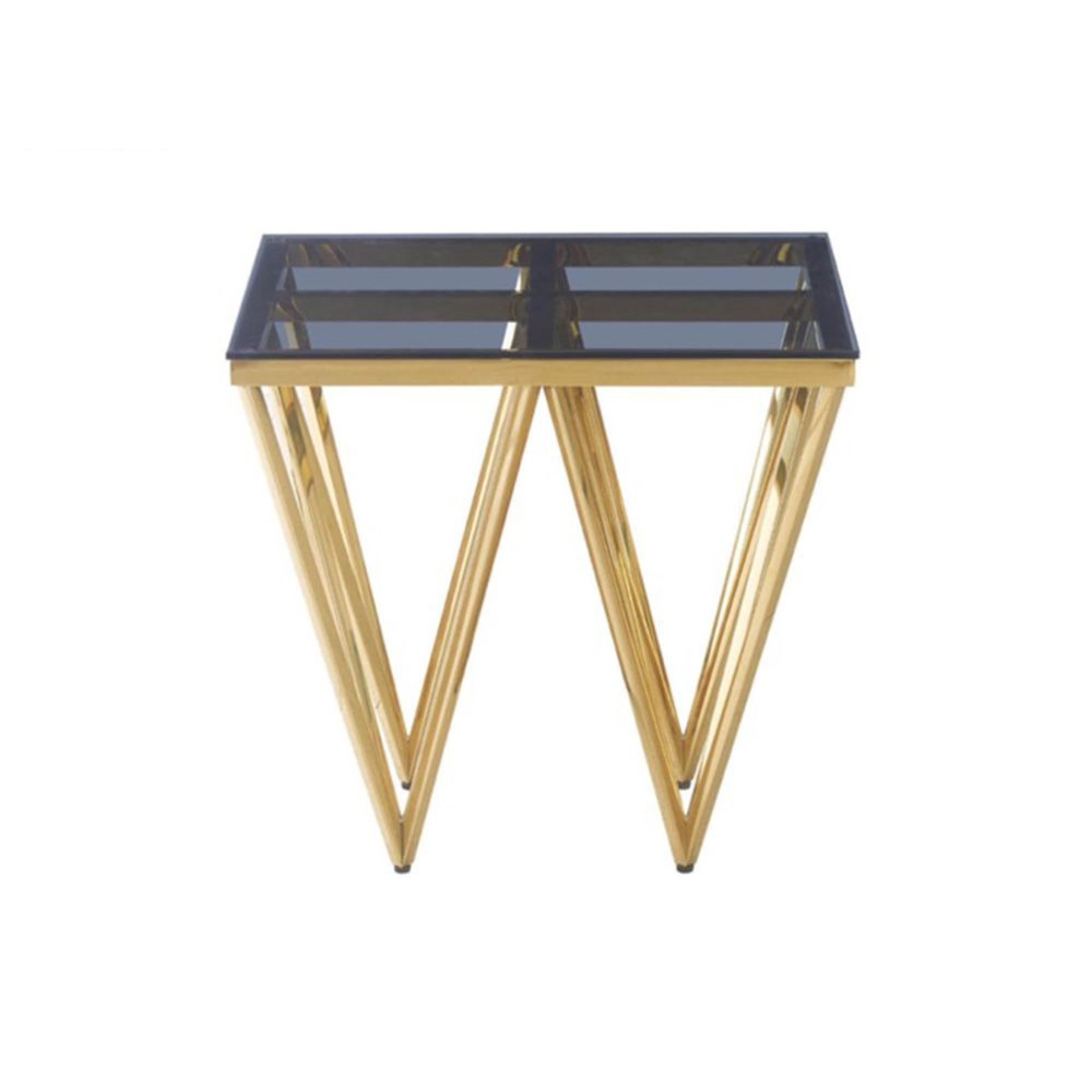 End Table - Square - Smoked Glass and Gold Metal