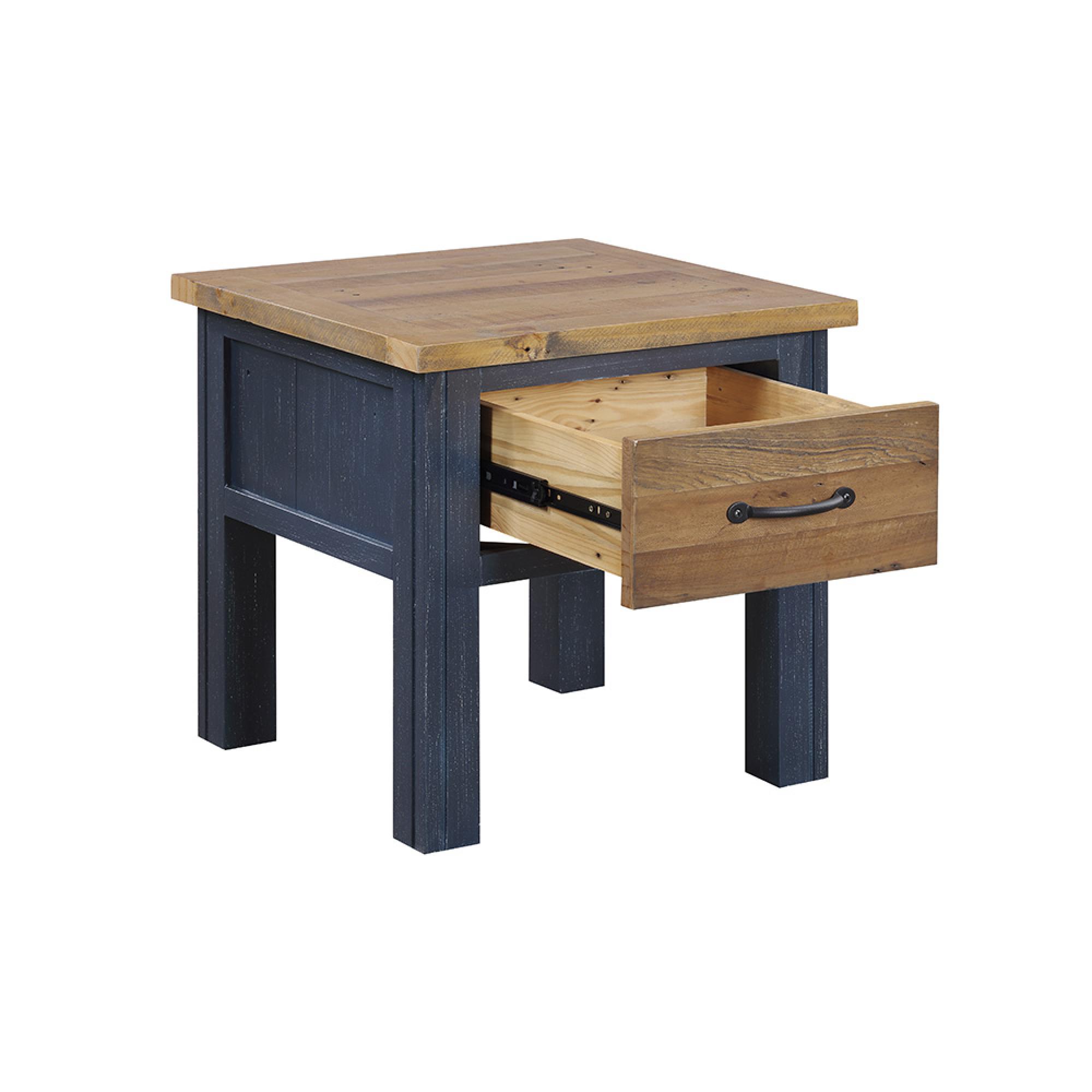 Splash Blue Square Lamp Table - 1 Drawer