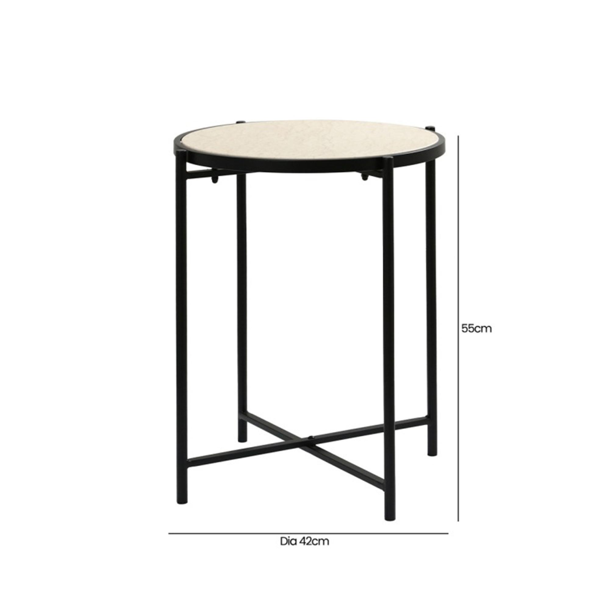 End Table - Round - Travertine Marble and Black Metal