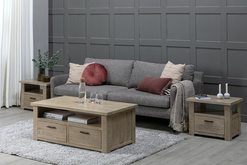 Washed Grey Reclaimed Pine 1 Drawer Lamp Table