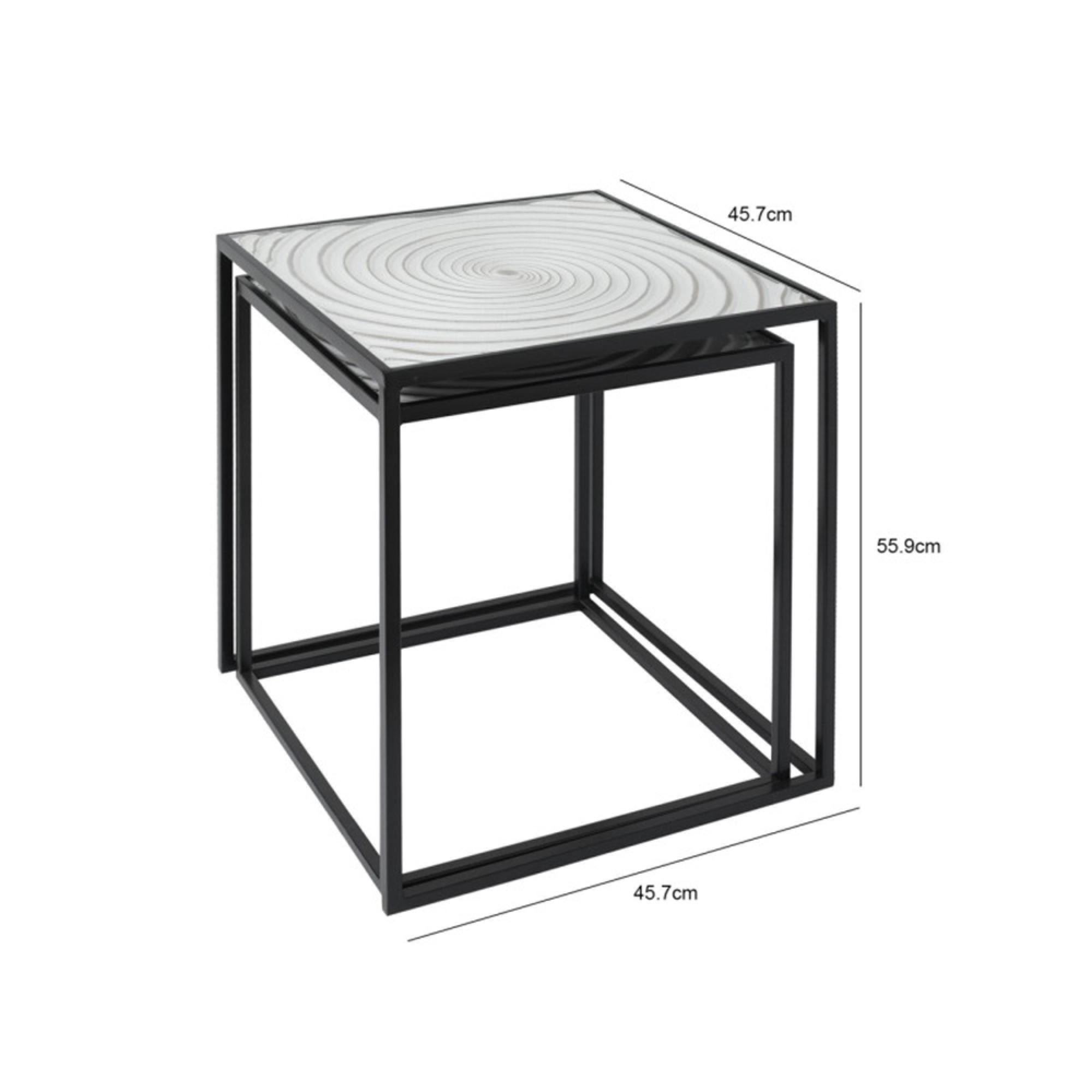 Nest of 2 Tables - Square - White Glass and Black Metal