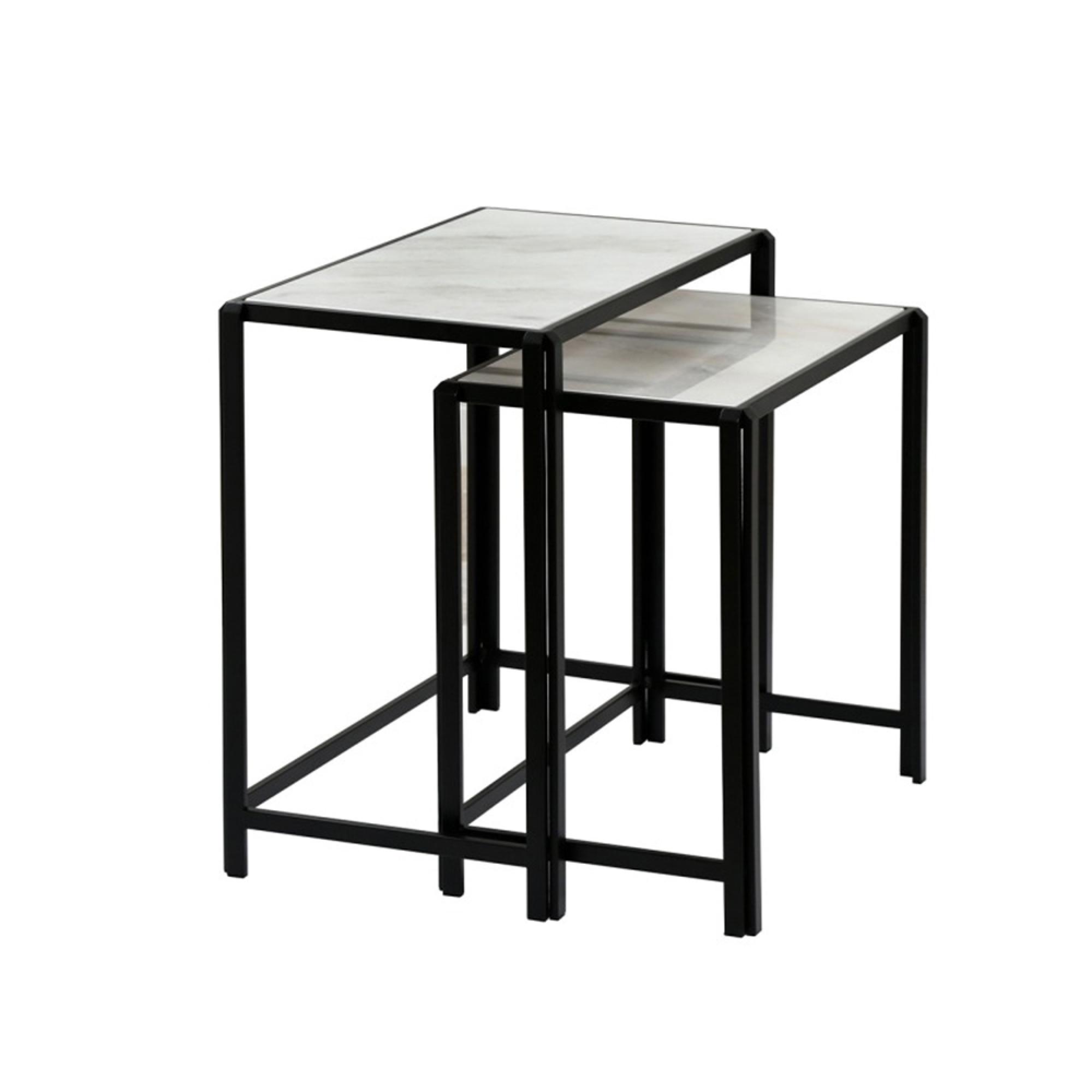 Nest of Tables - White Marble and Black Metal - Set of 2