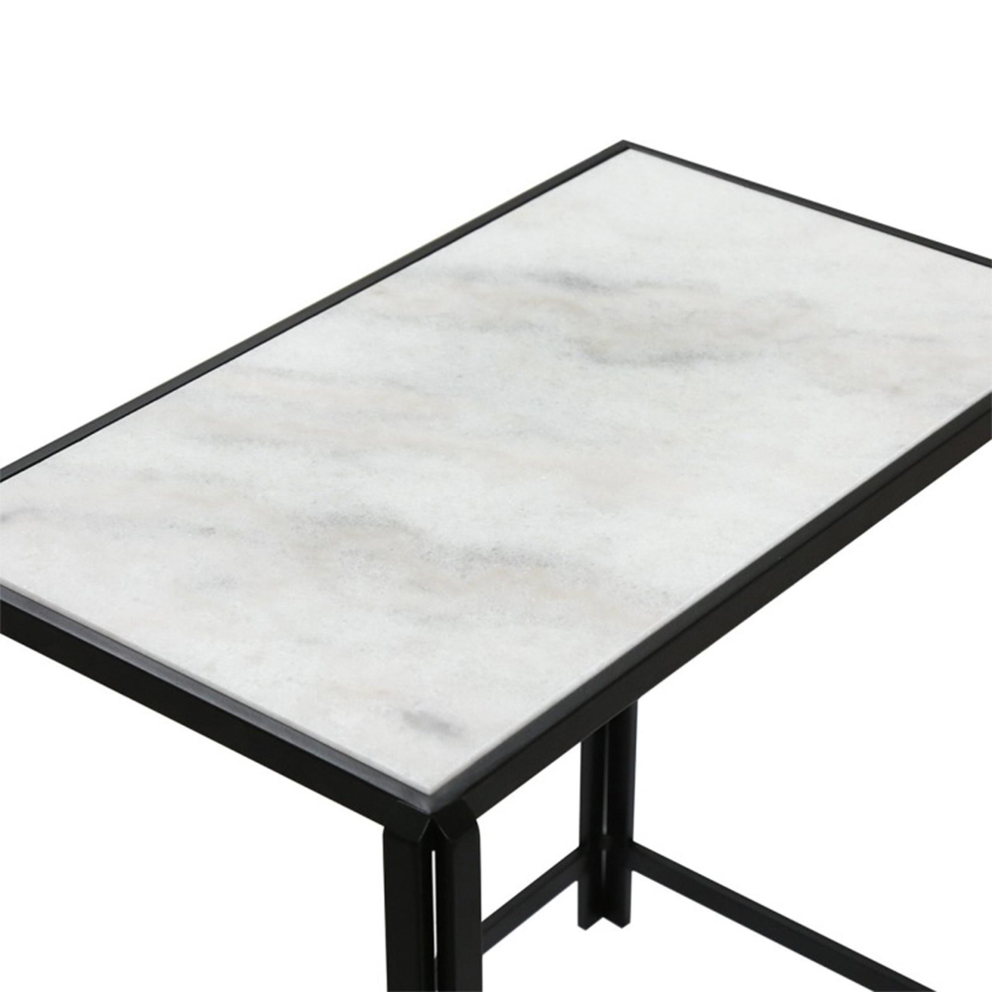Nest of Tables - White Marble and Black Metal - Set of 2
