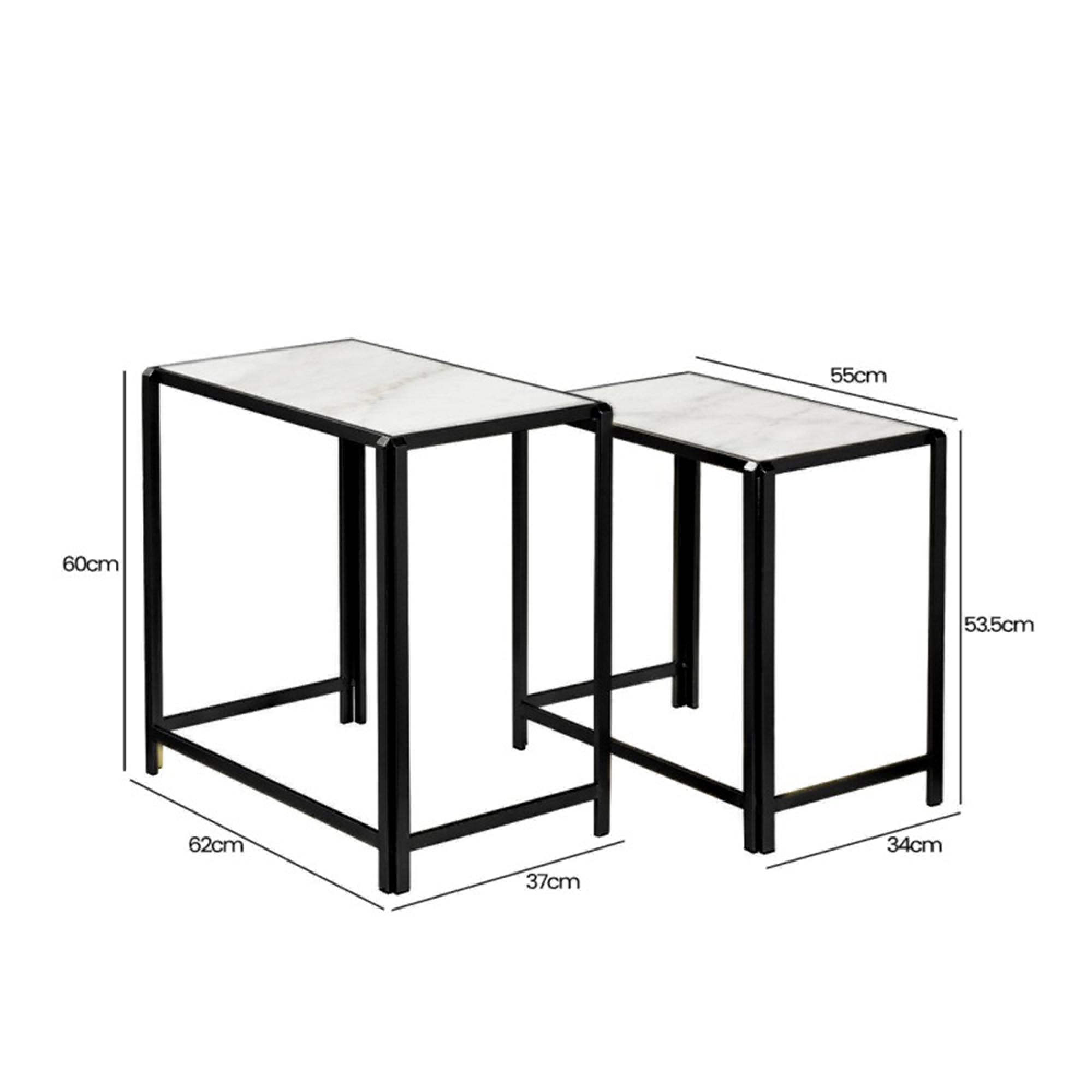 Nest of Tables - White Marble and Black Metal - Set of 2