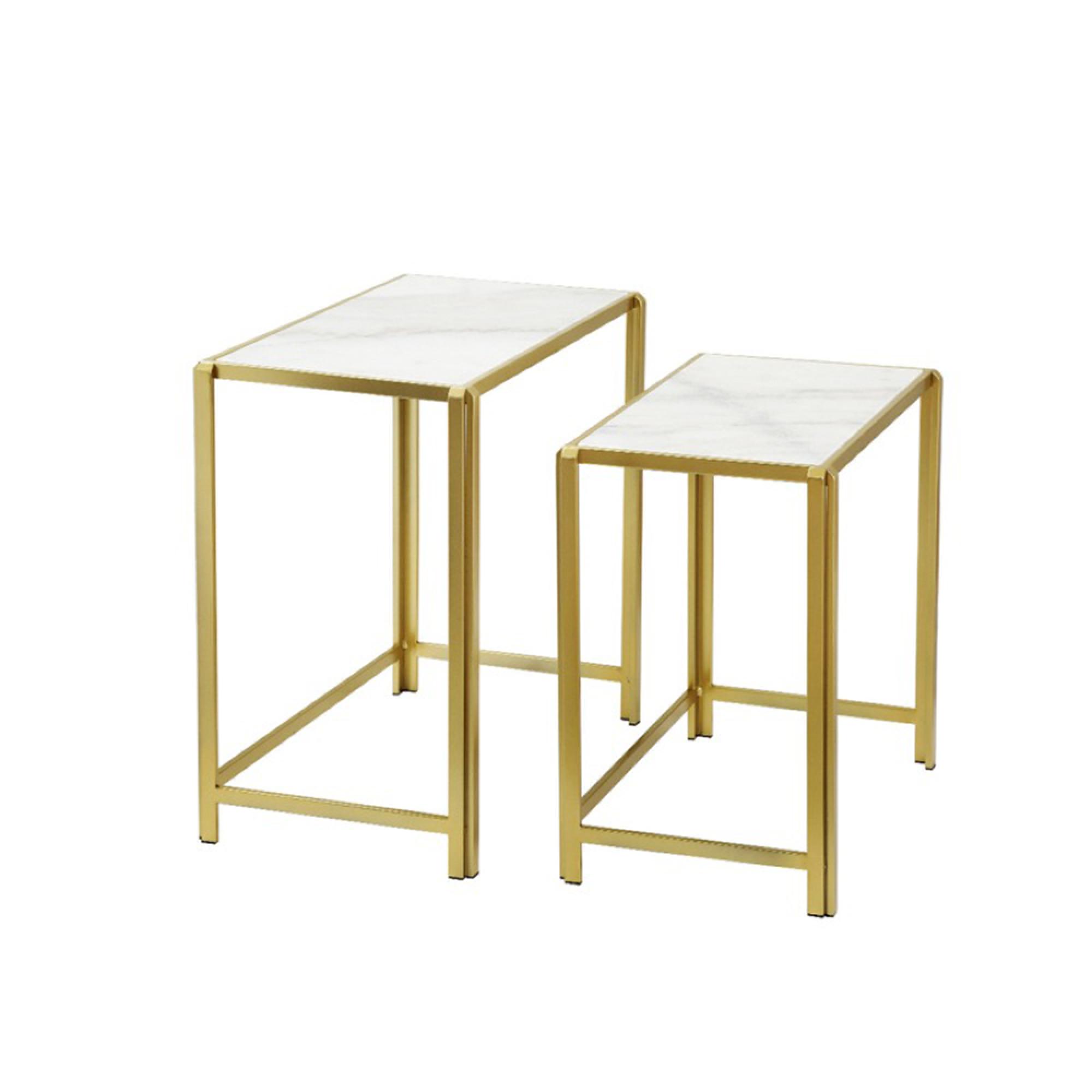 Nest of Tables - White Marble and Gold Metal - Set of 2